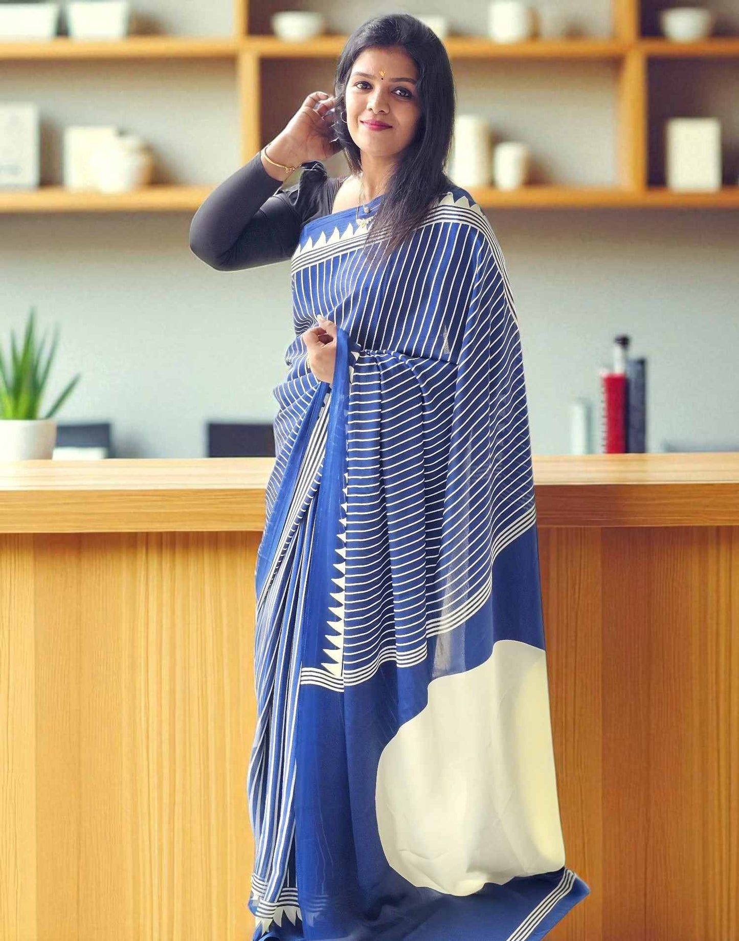 170725S (E6240) CREPE SILK SAREE - Midnight Blue