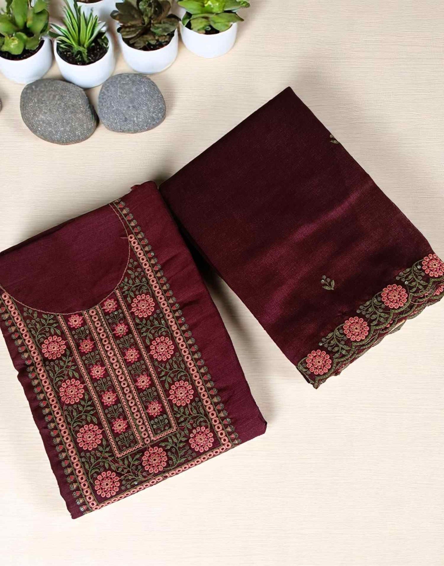 270525ML (E5351) UN-STITCHED SETS - Dark Maroon