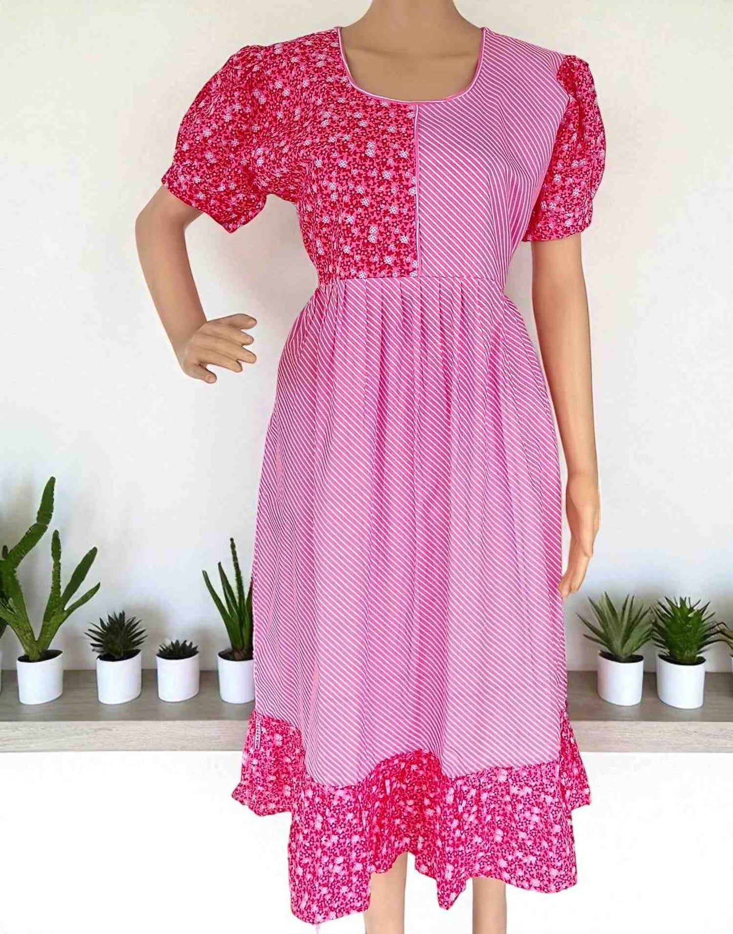 230725HW (E6196) FROCK NIGHTY - Water Melon Stripe n Floral