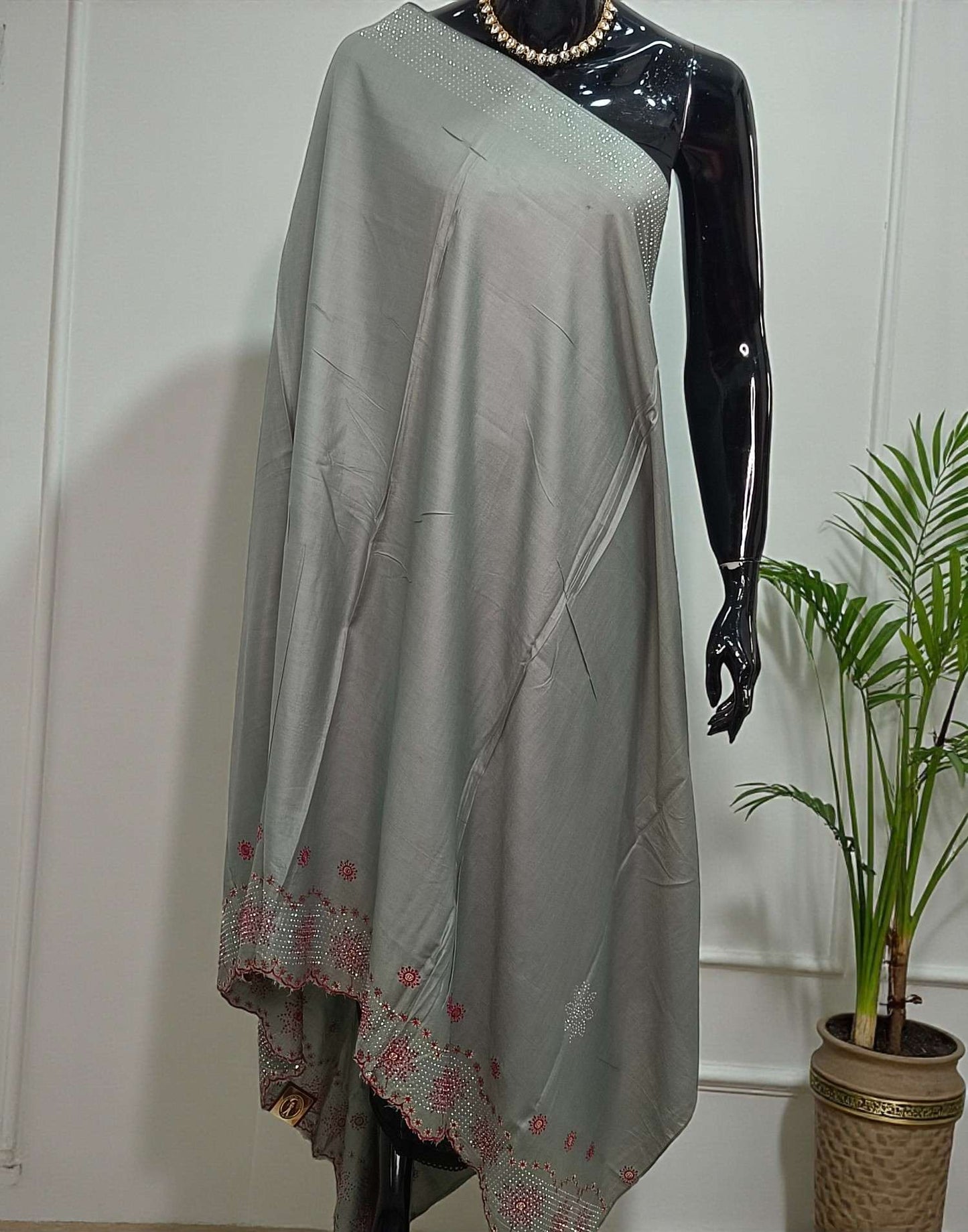 RAYON DUPATTA GRAY E6460 260126D - ELENTRA DESIGNS BY NIMI HEINS