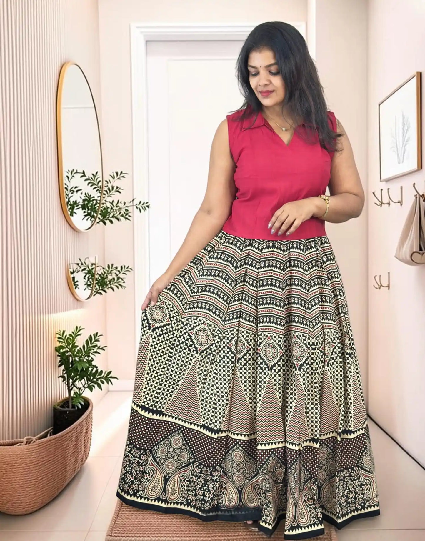 AJREK SKIRT & TOP RED n BLACK E7170 080826 SK - ELENTRA DESIGNS BY NIMI HEINS