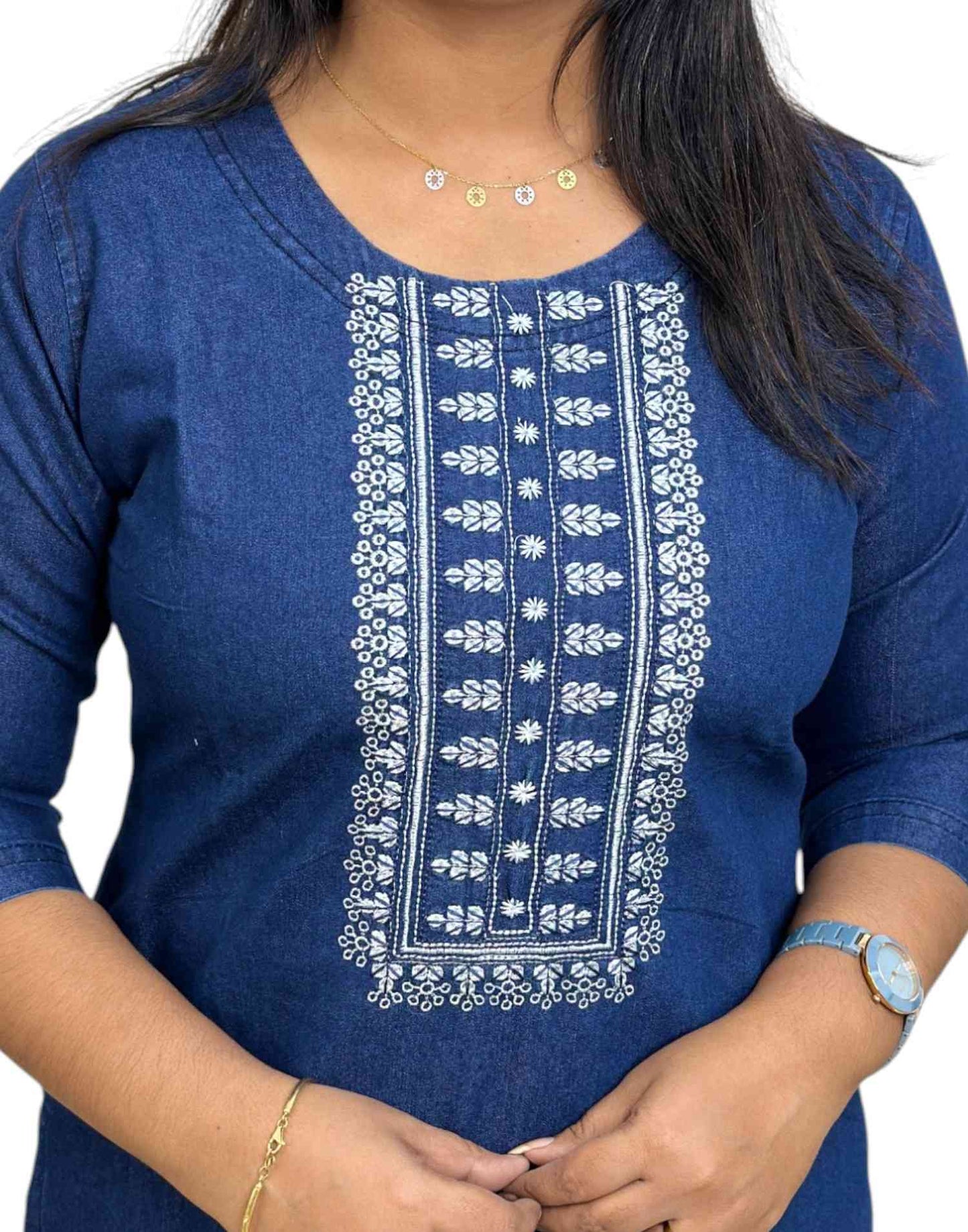 240525Q (E6111) DENIM KURTI - Round Neck
