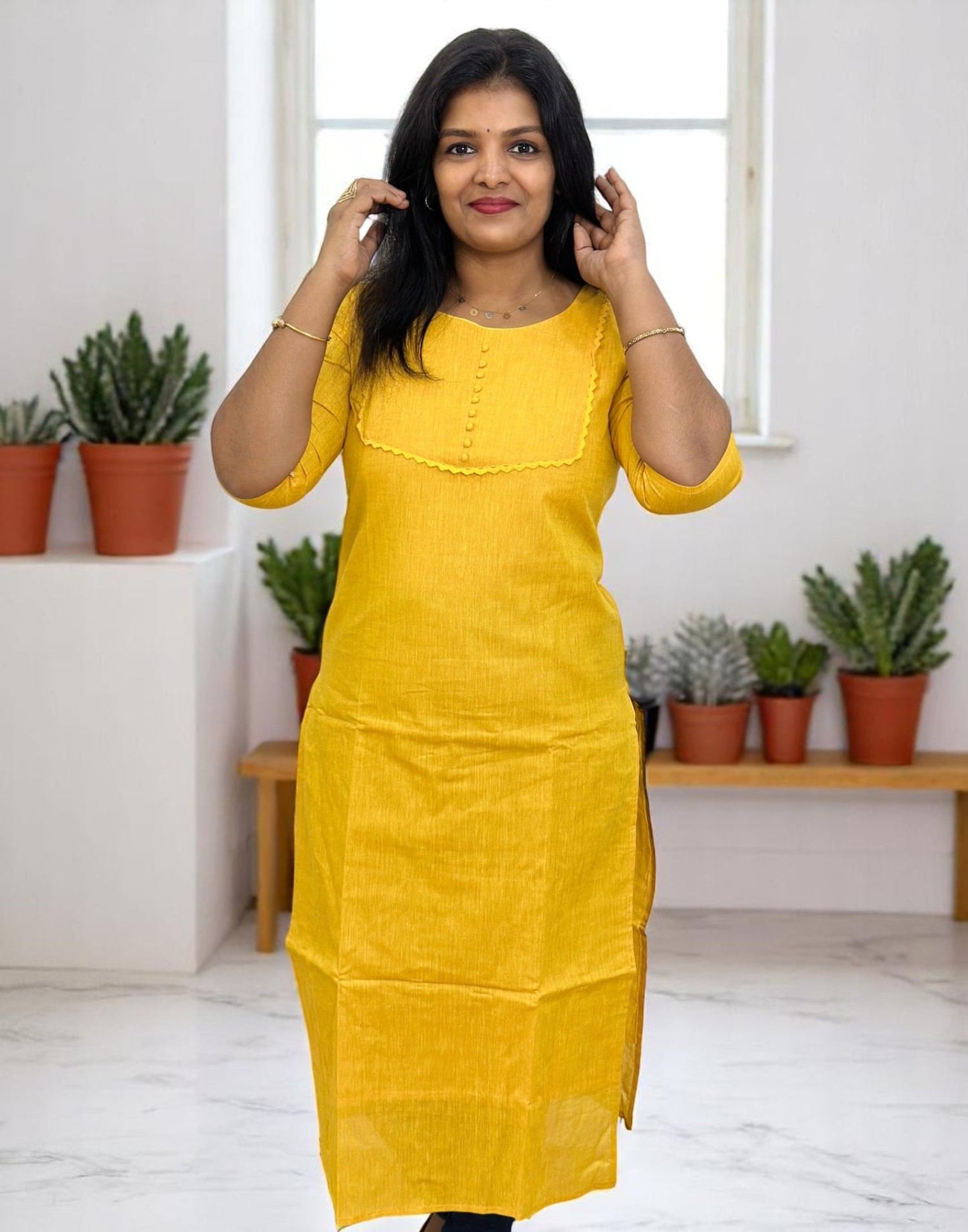 010625BK (E6149) BUDGET BUY KURTIS - Mango Yellow