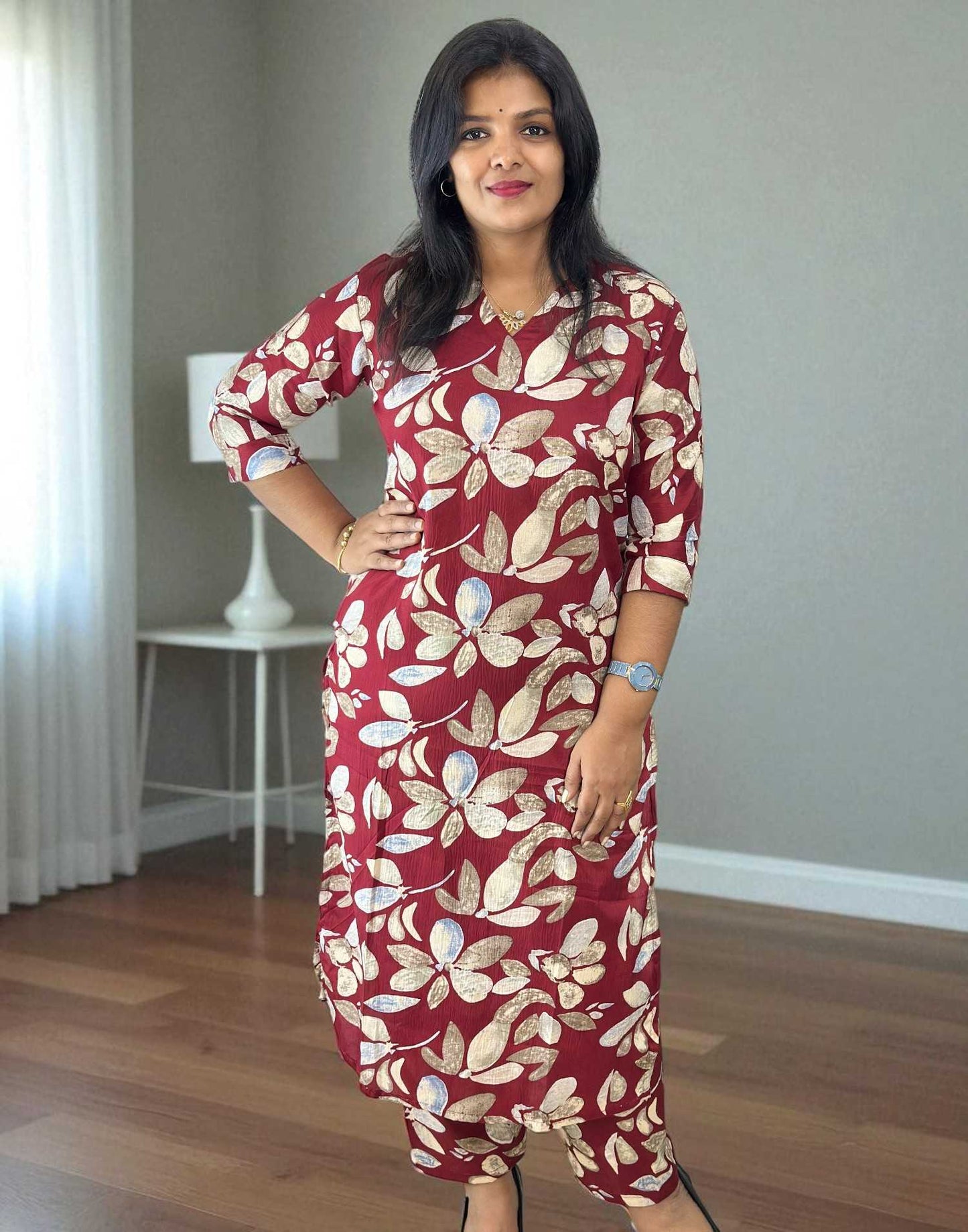140725CS (E6237) HOME WEAR / DAILY WEAR CO-ORD SET - Maroon