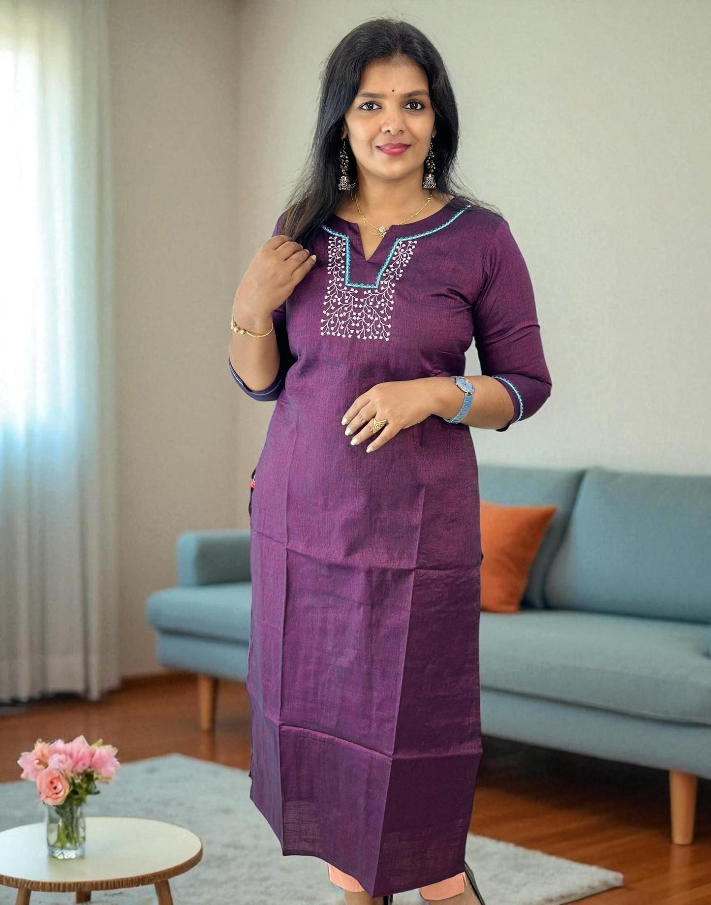 160725EK - DESIGNER EMBROIDERY KURTI - Purple