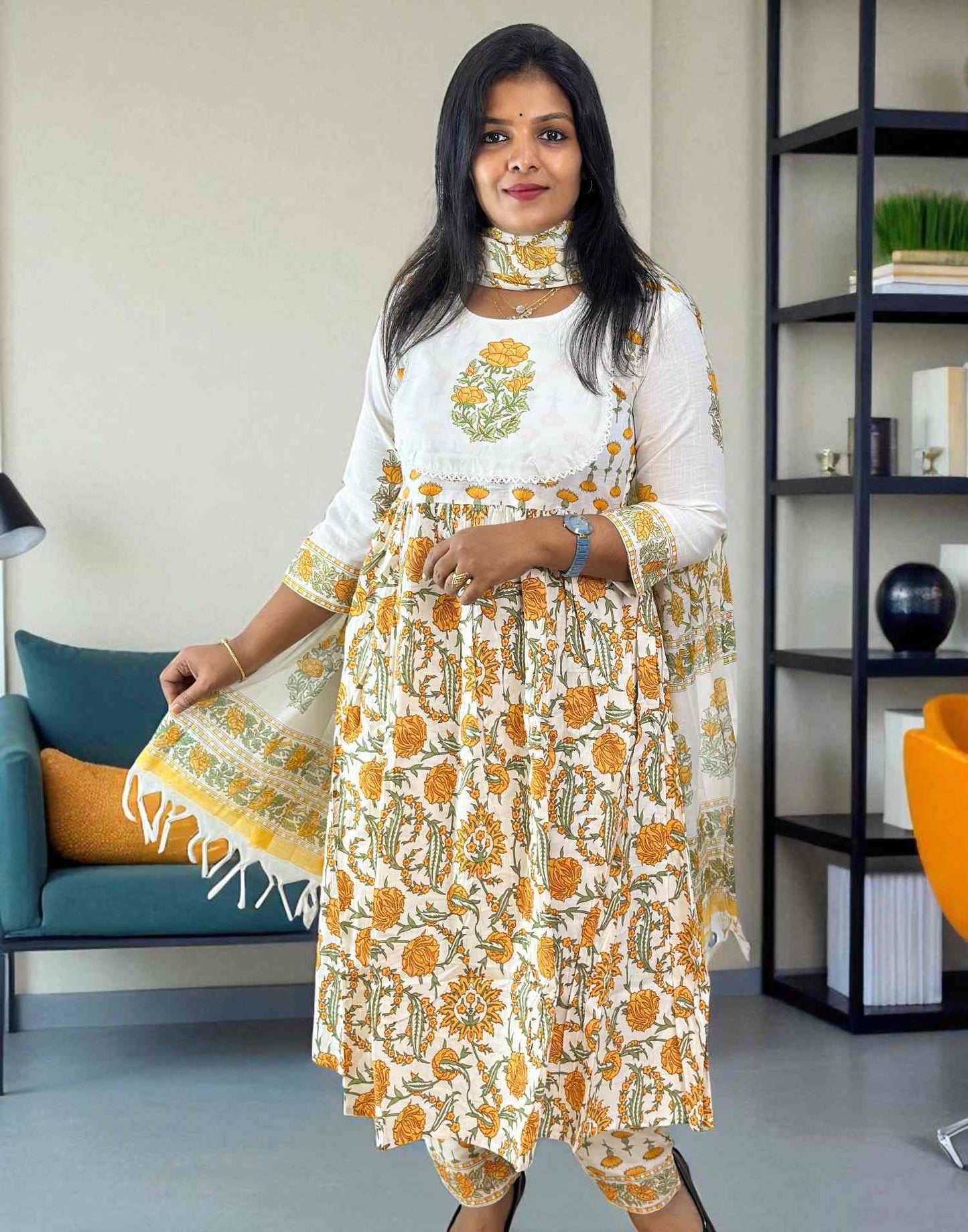 190725RW (E6213) READY TO WEAR A-LINE KURTI - White
