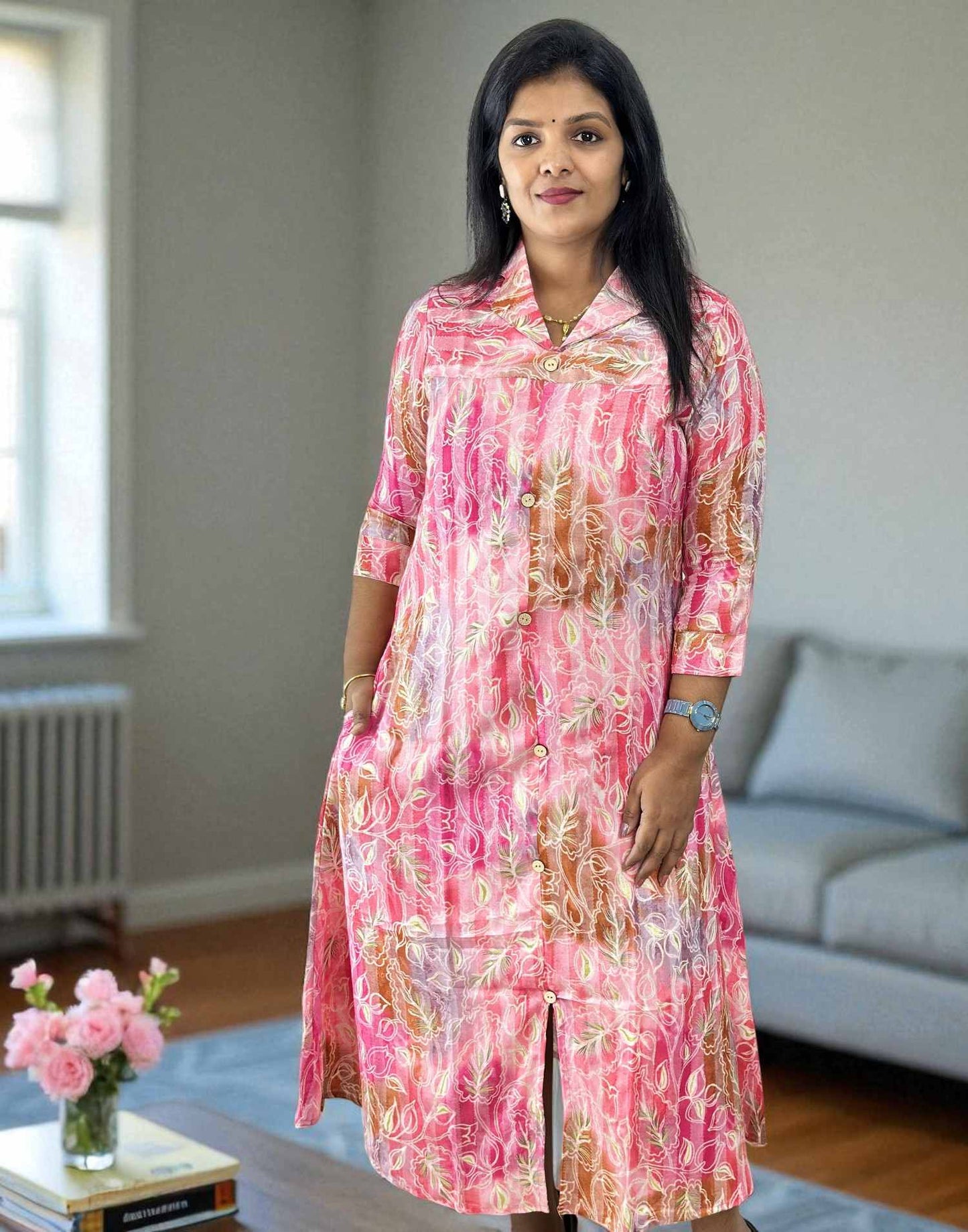240725HK (E6254) - A-LINE KURTI - Pink