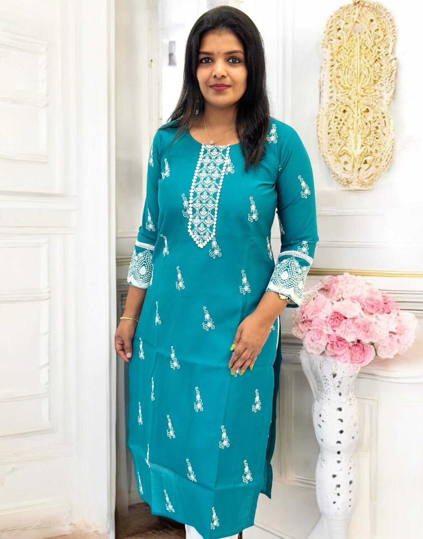 310325A (E5471) SEMI PARTYWEAR - Turquoise Blue