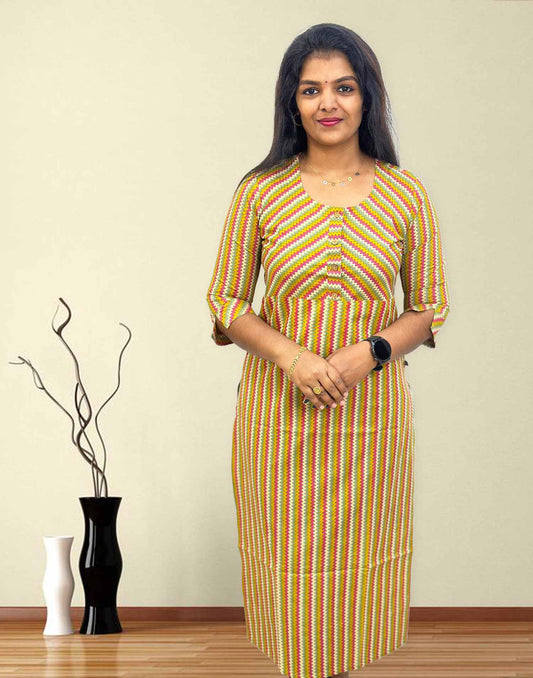 080424 (E3229) OFFER ZONE SLITTED KURTI - Yellow - ELENTRA DESIGNS BY NIMI HEINS