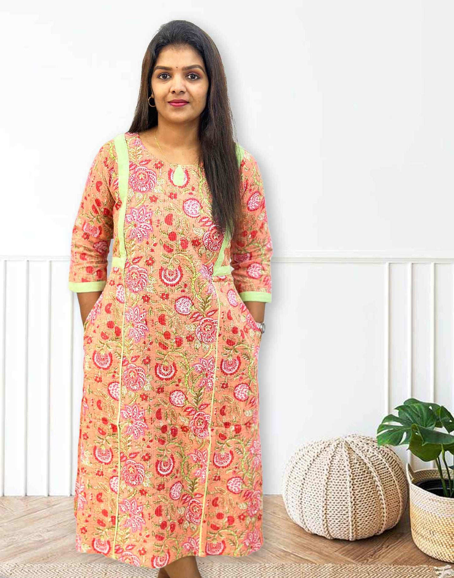 040224 (E3113) OFFER ZONE PREMIUM COTTON A-LINE KURTI - Peach