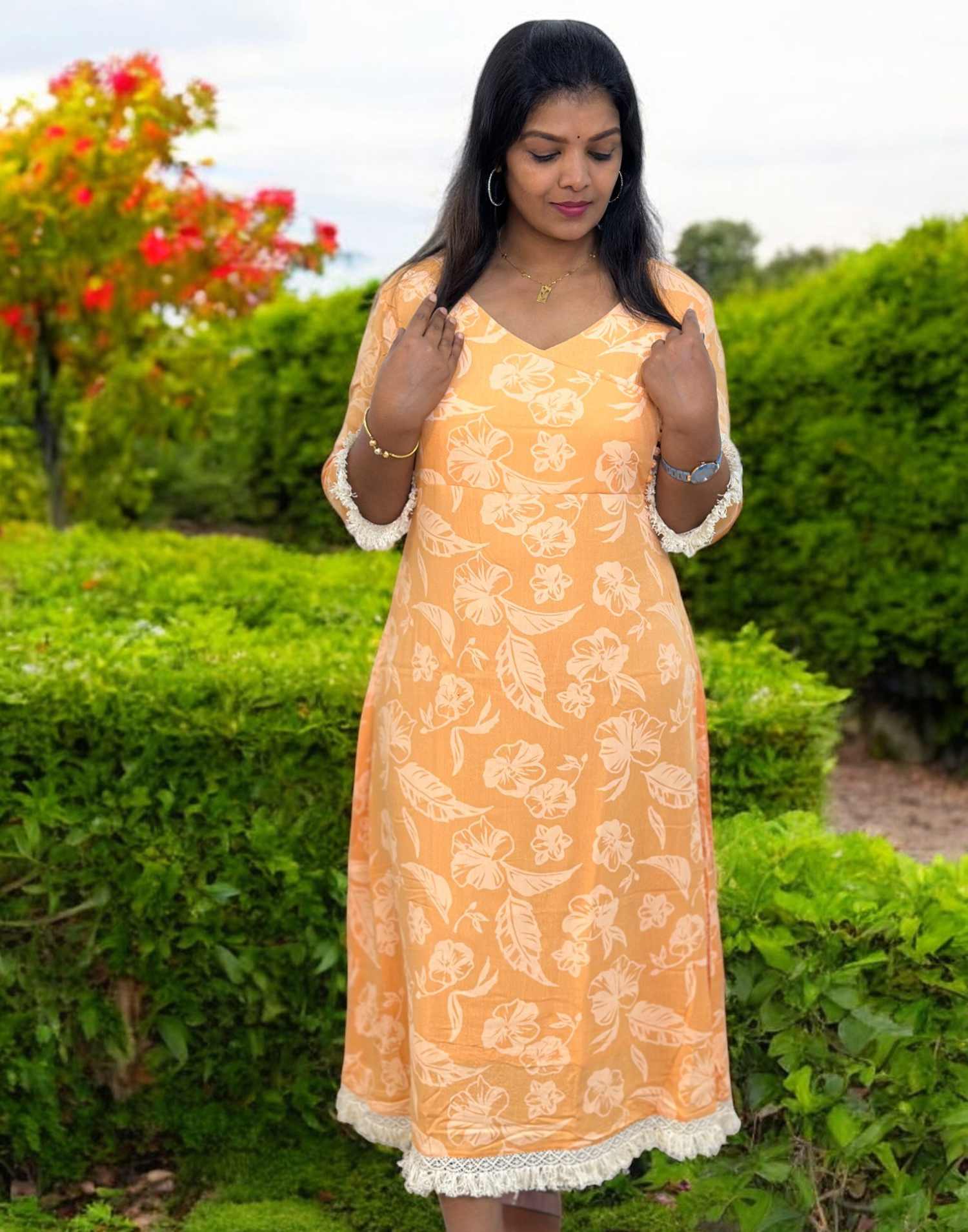 KURTIS A-LINE DRESSES PEACH ORANGE