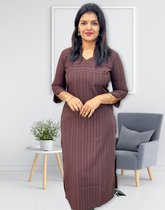 170924D (E4257) OFFER ZONE SLITTED CASUAL KURTI - Coffee Brown - ELENTRA DESIGNS BY NIMI HEINS