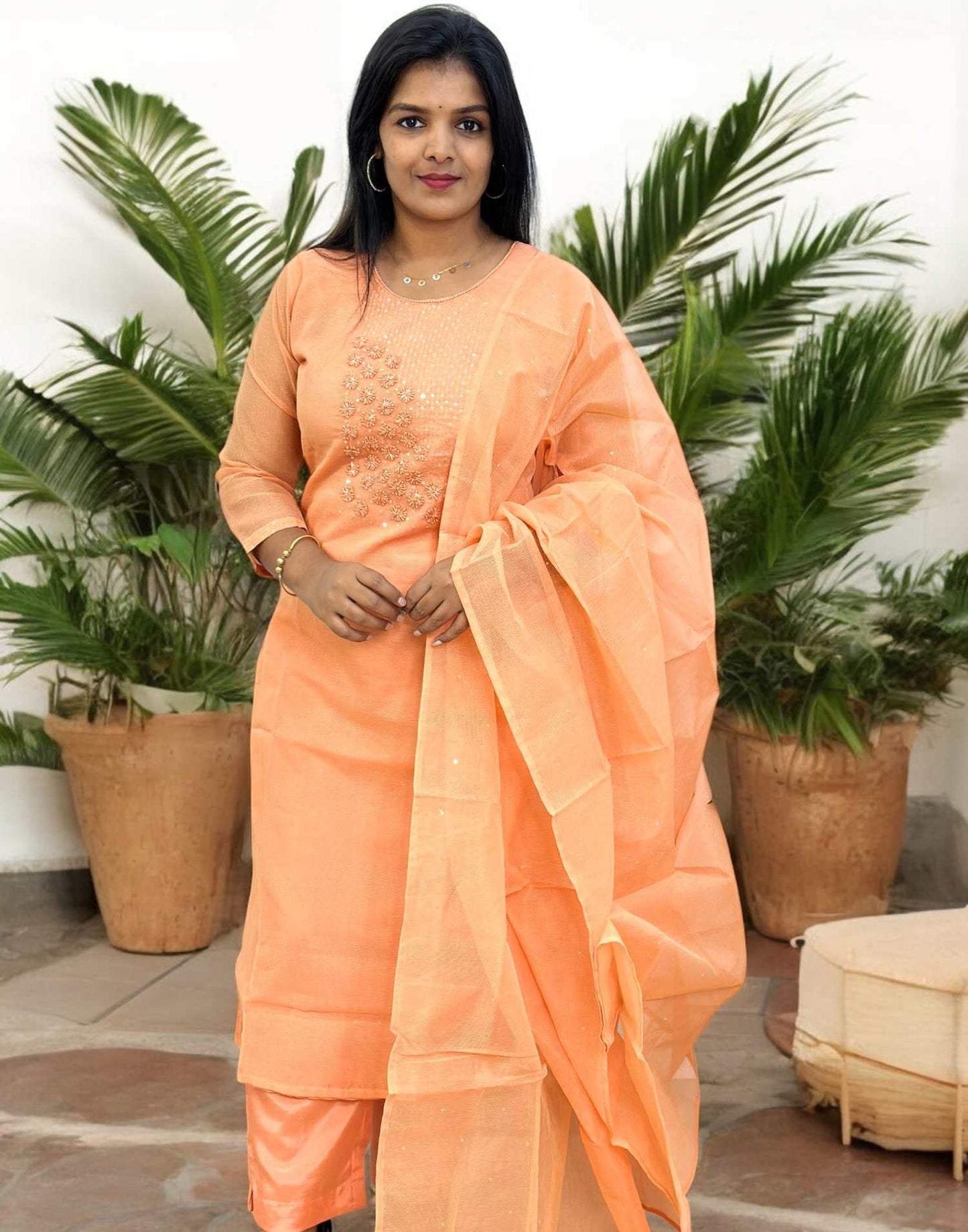 110425Y (E6029) PURE KOTA SALWAR SETS - Orangish Peach