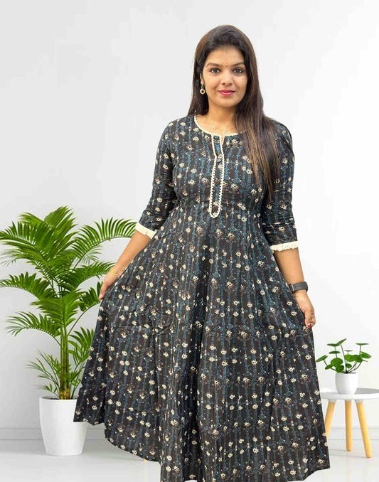 261023 (E2962) OFFER ZONE ANARKALI KURTI - Black