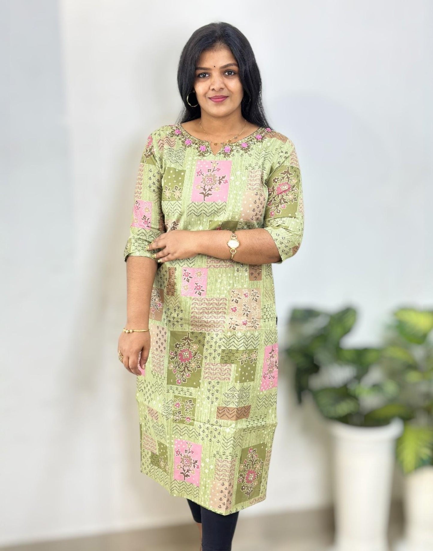 090925SK (E6343) SLITED KURTI - Green