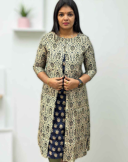 200823 (E2862) OFFER ZONE JACKET KURTI - Dark Blue