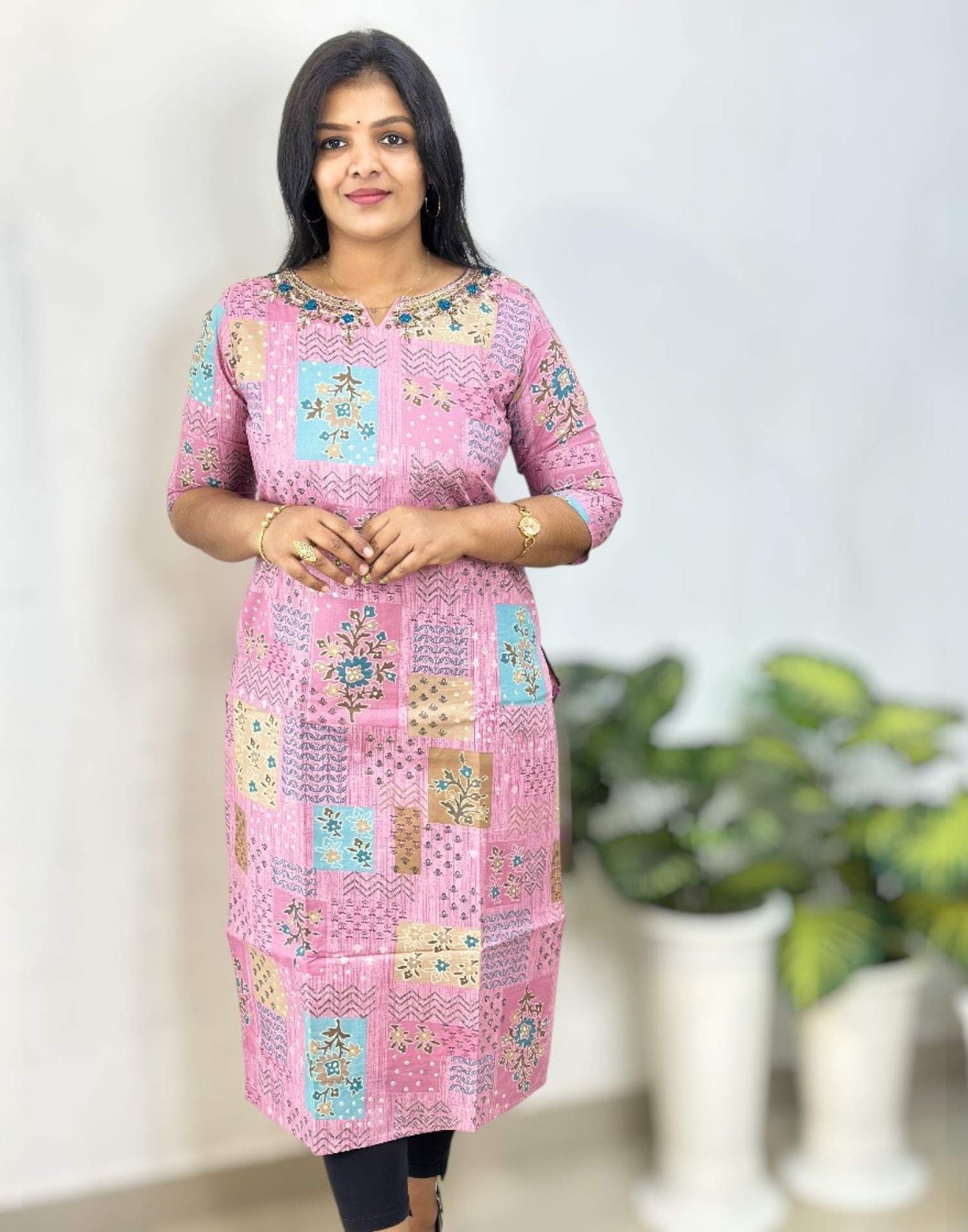 090925SK (E6343) SLITED KURTI - Pink