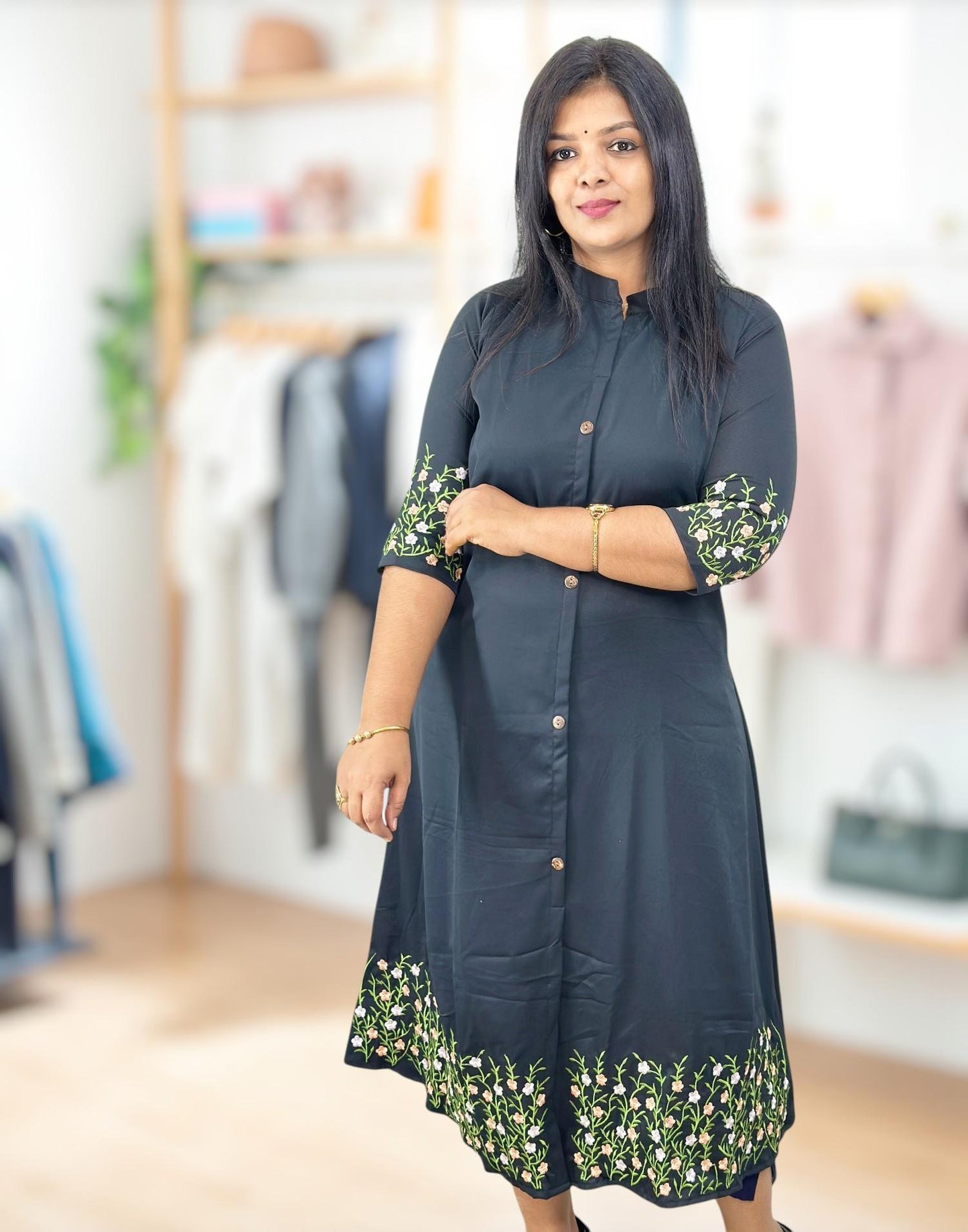 031025DK (E6553) DRESS KURTI - Black n Peach