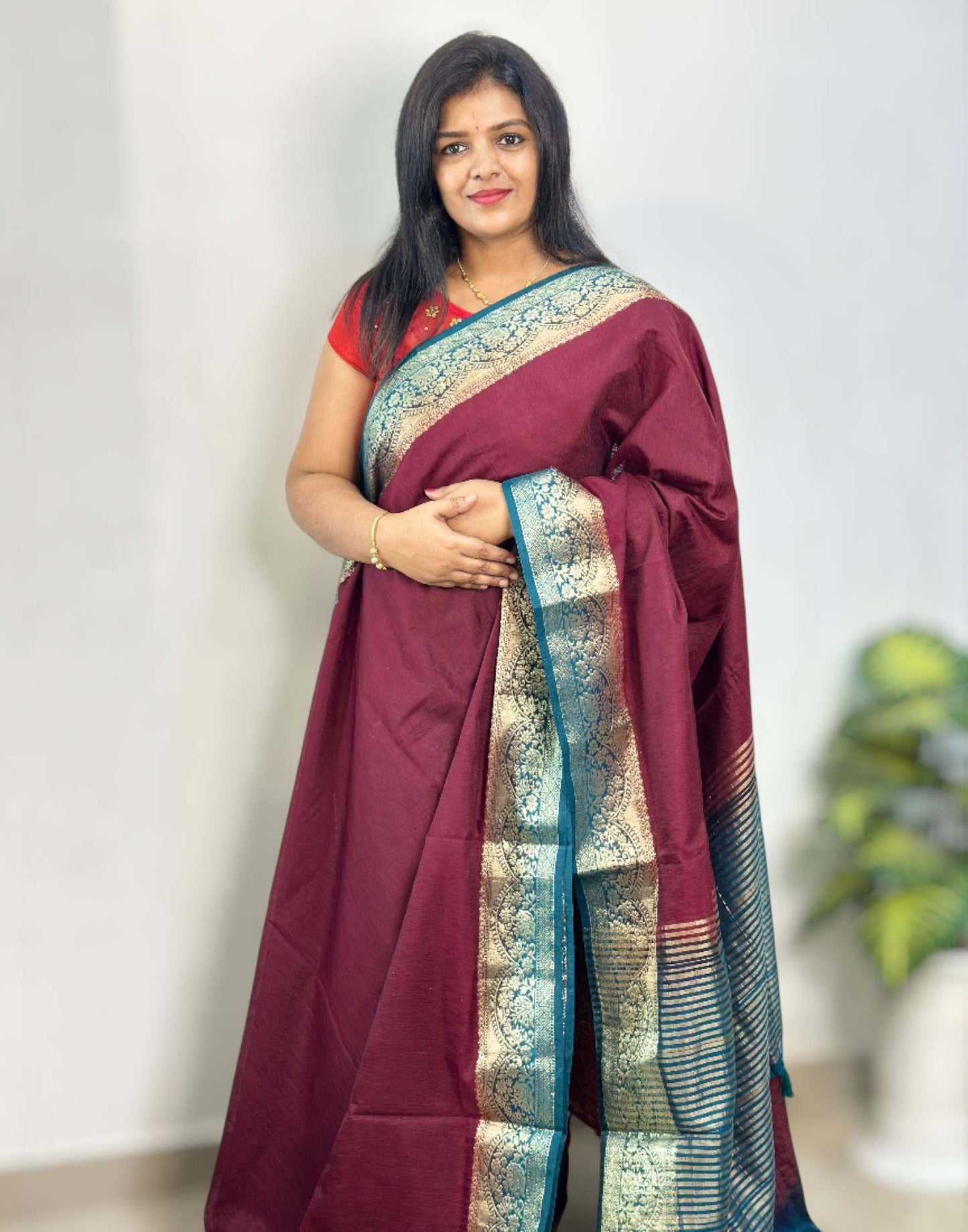 211125S (E6522) SEMI JUTE SAREE - Purple n Rama Green