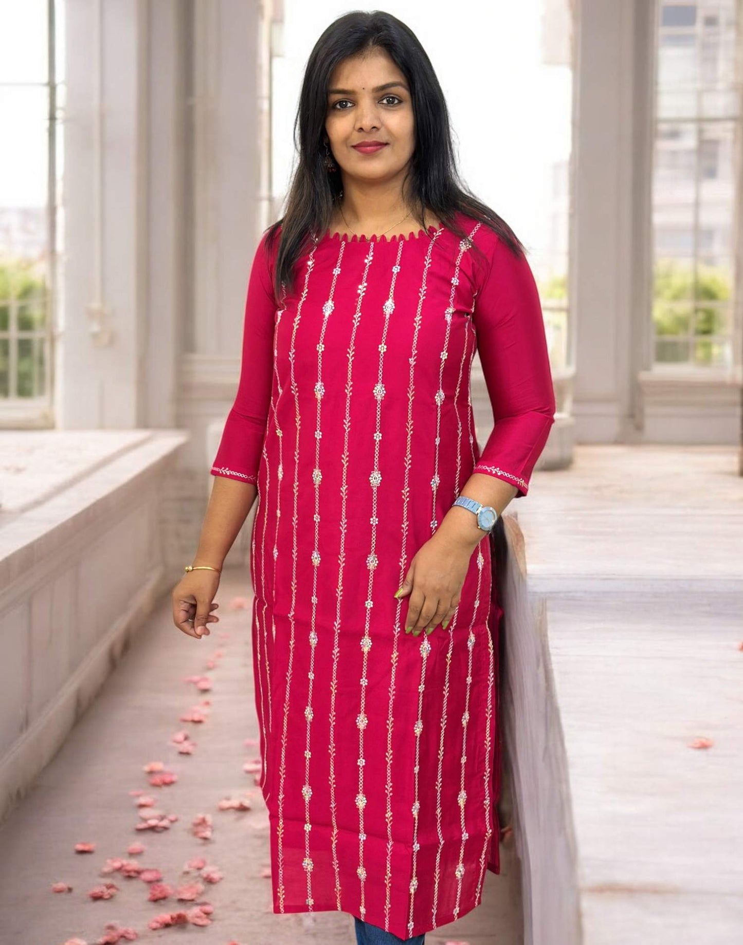 070425A (E5472) SEMI PARTYWEAR - Hot Pink