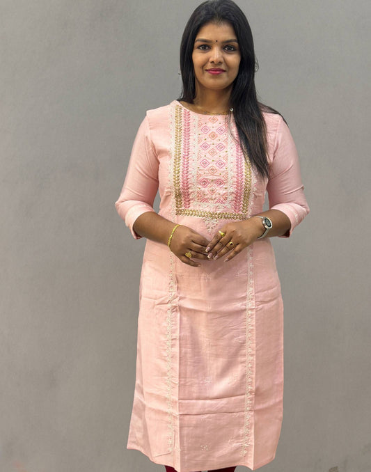 150624 (E2804) OFFER ZONE HANDWORK KURTIS - Pink - ELENTRA DESIGNS BY NIMI HEINS