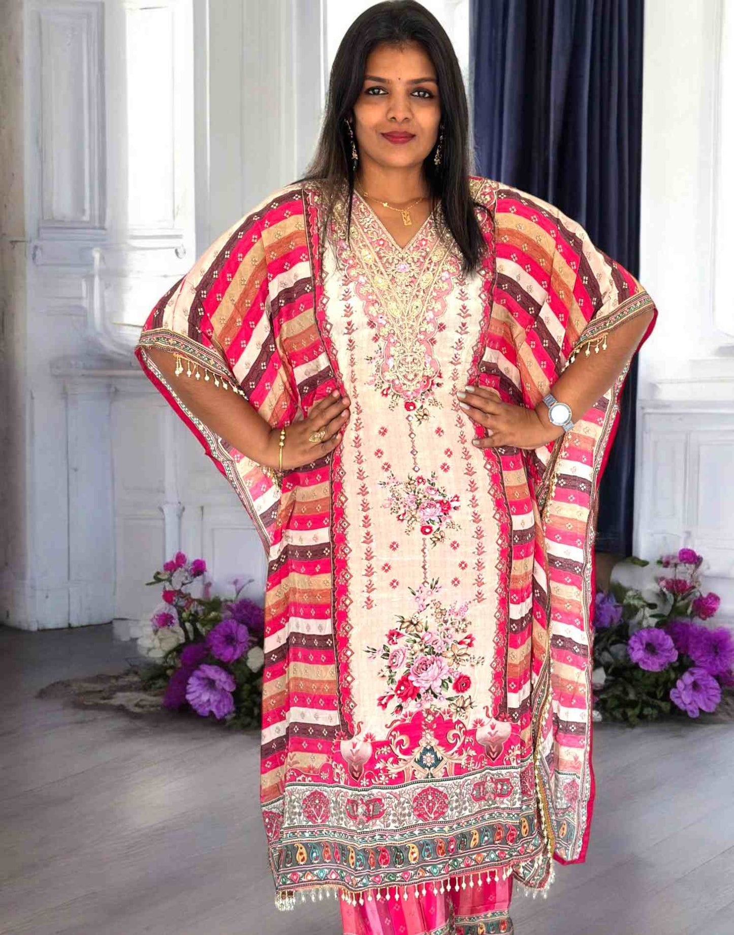 050325W (E5347) PREMIUM KAFTAN SETS - Pink