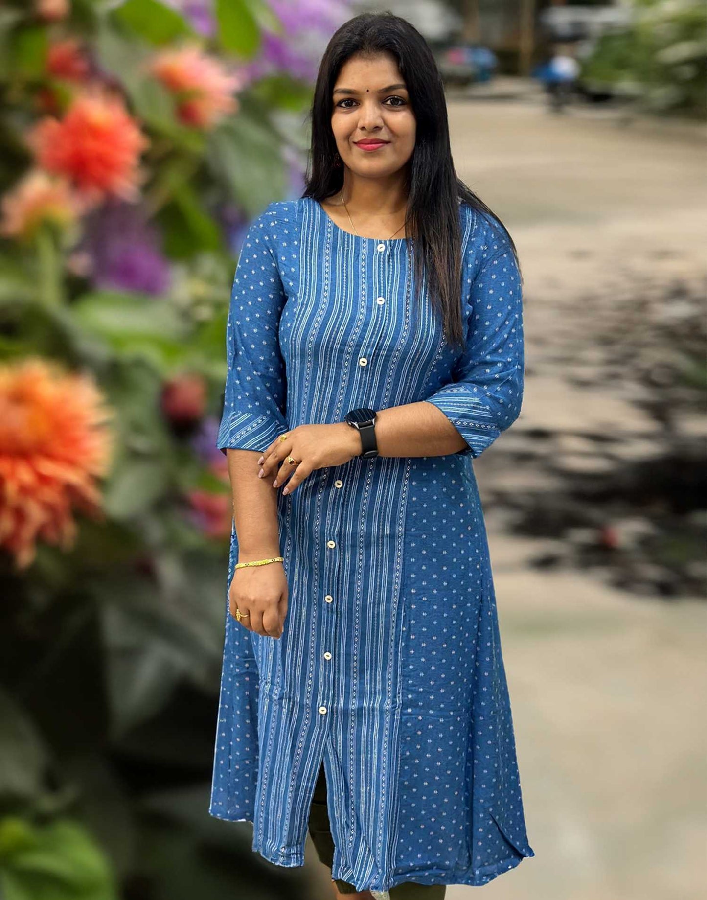 150624 (E2775) BRANDED A-LINE KURTI - Blue