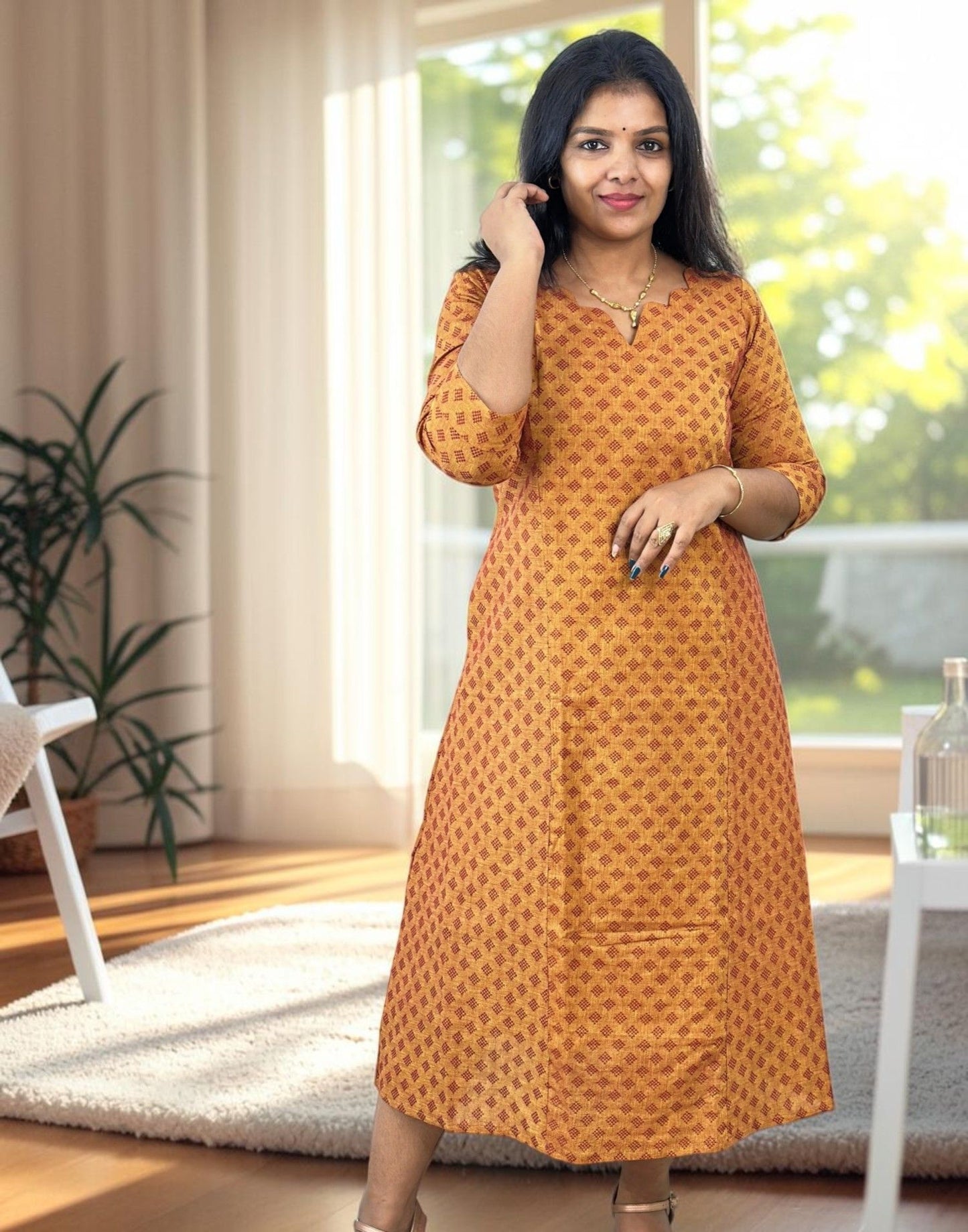 KURTIS A-LINE YELLOW E7296 090926AK