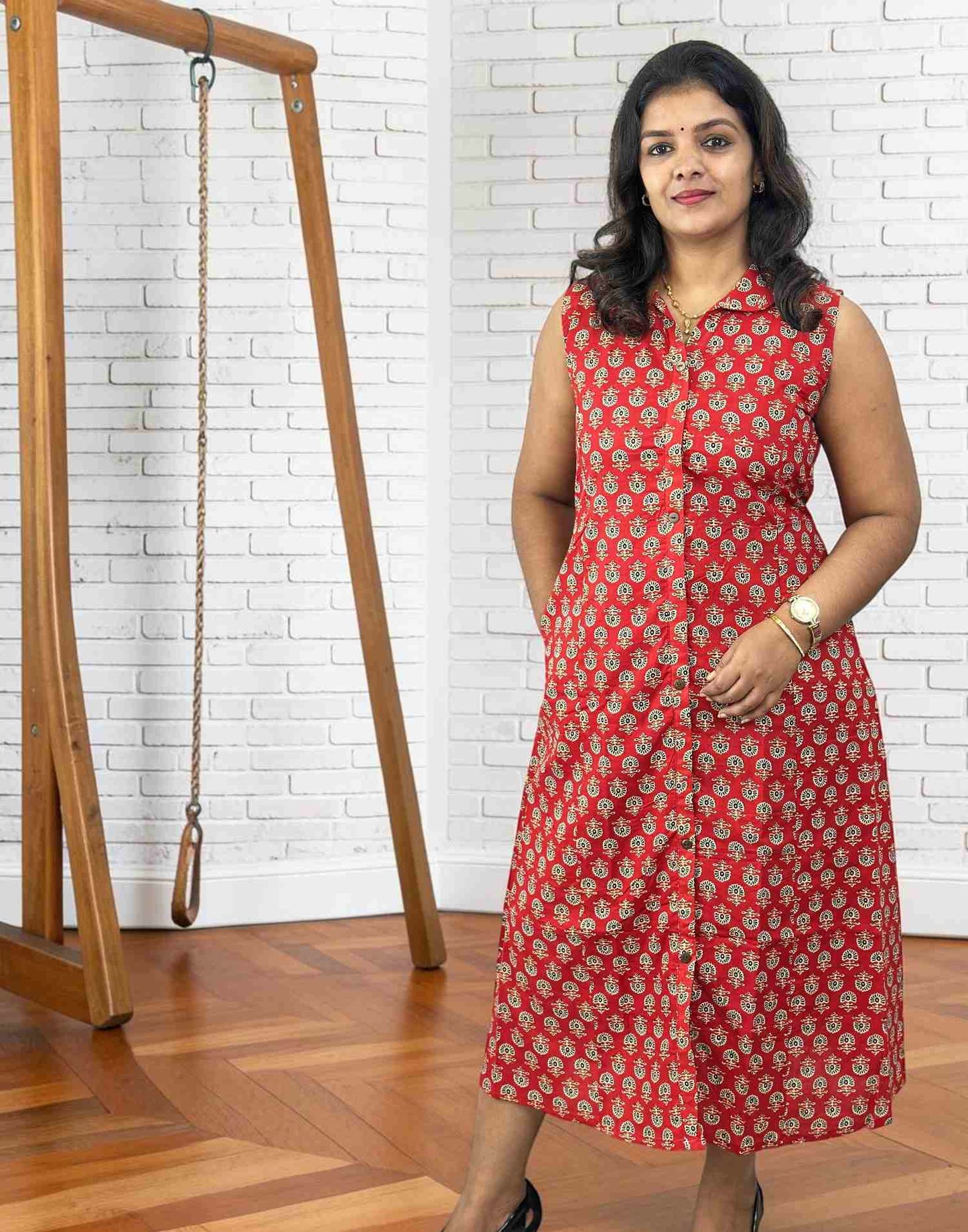 KURTIS A-LINE RED E7081 020726AK