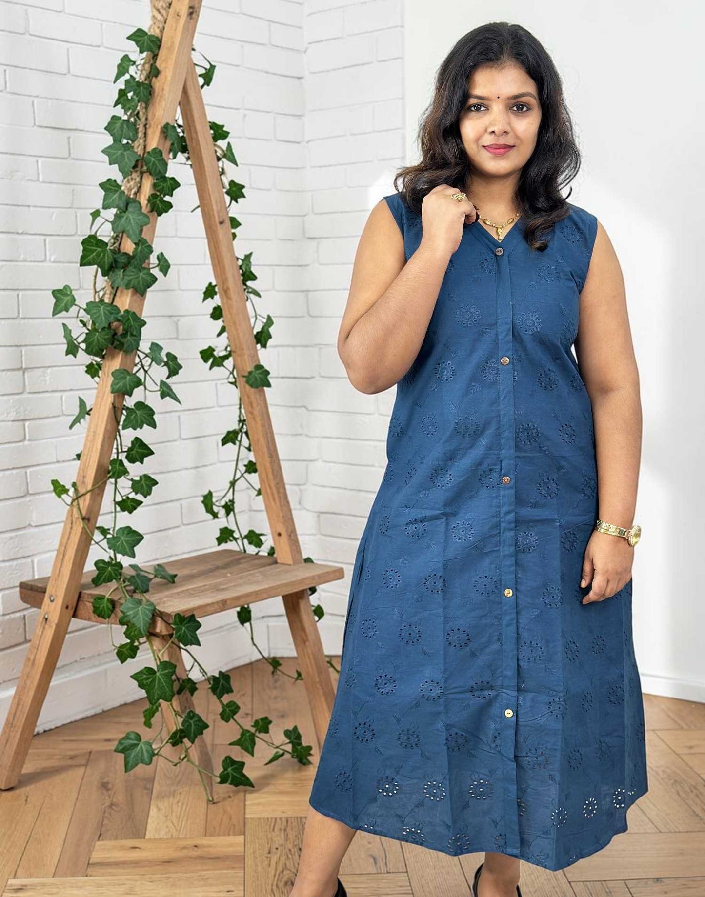 KURTIS A-LINE DARK TEAL BLUE E7082 030726AK - ELENTRA DESIGNS BY NIMI HEINS