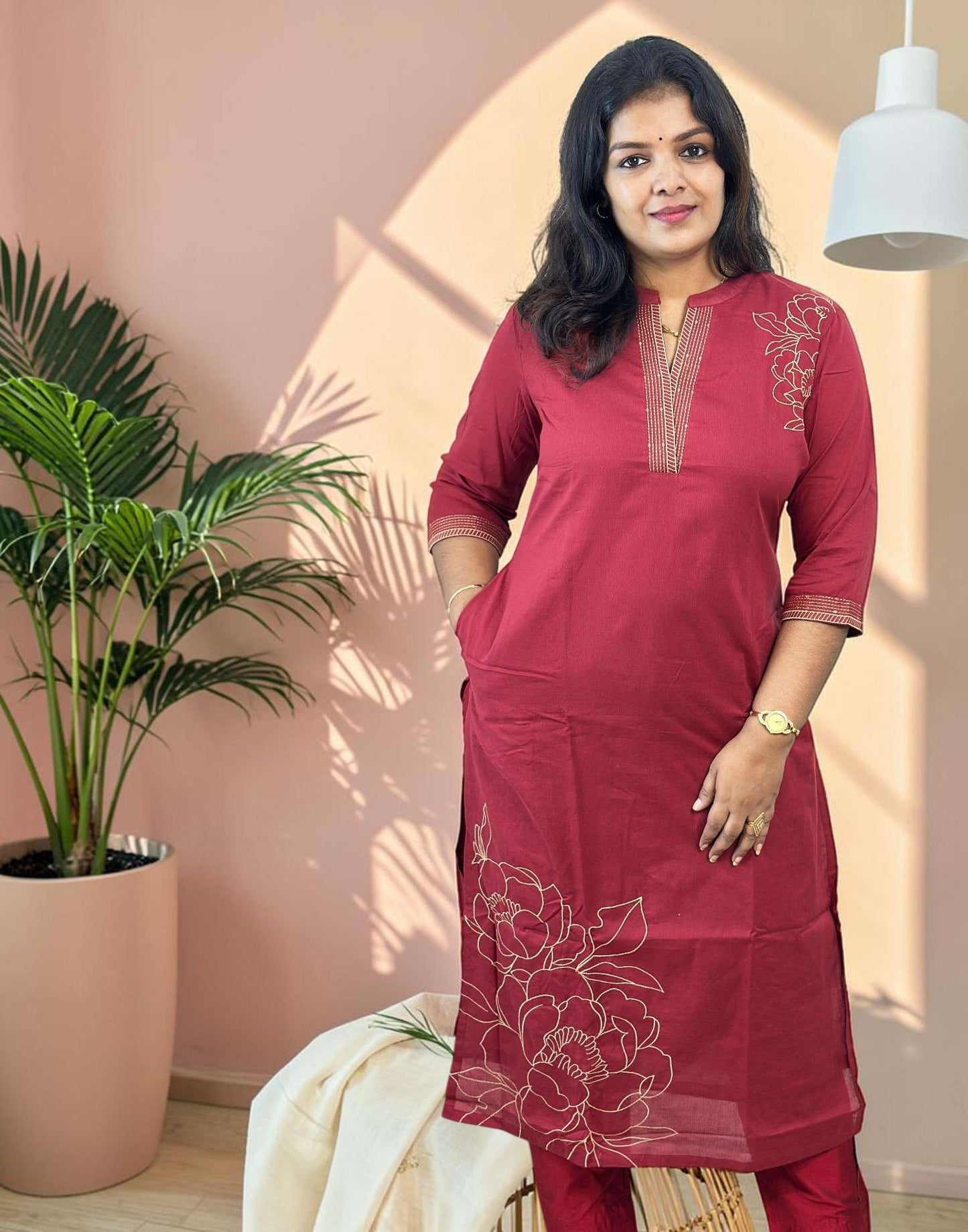 KURTIS EMBROIDERY MAROON E7114 120726EK - ELENTRA DESIGNS BY NIMI HEINS