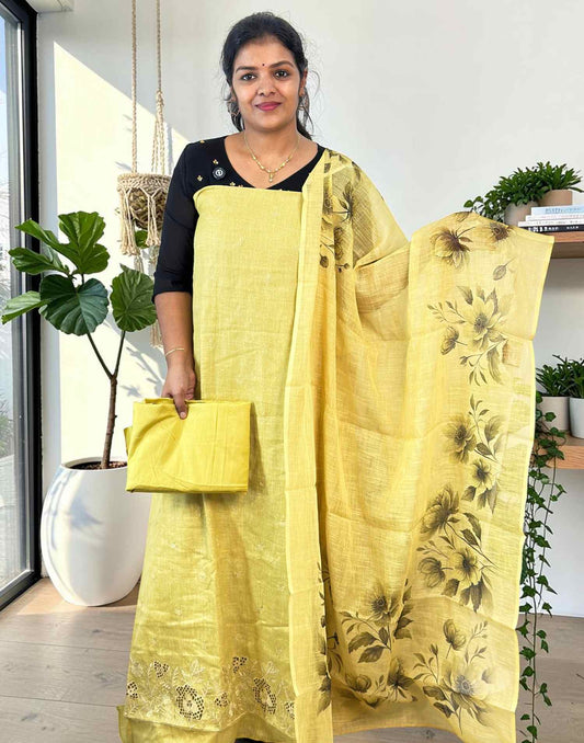 SALWAR SUITS UN-STITCHED YELLOW 7122 150726DM - ELENTRA DESIGNS BY NIMI HEINS