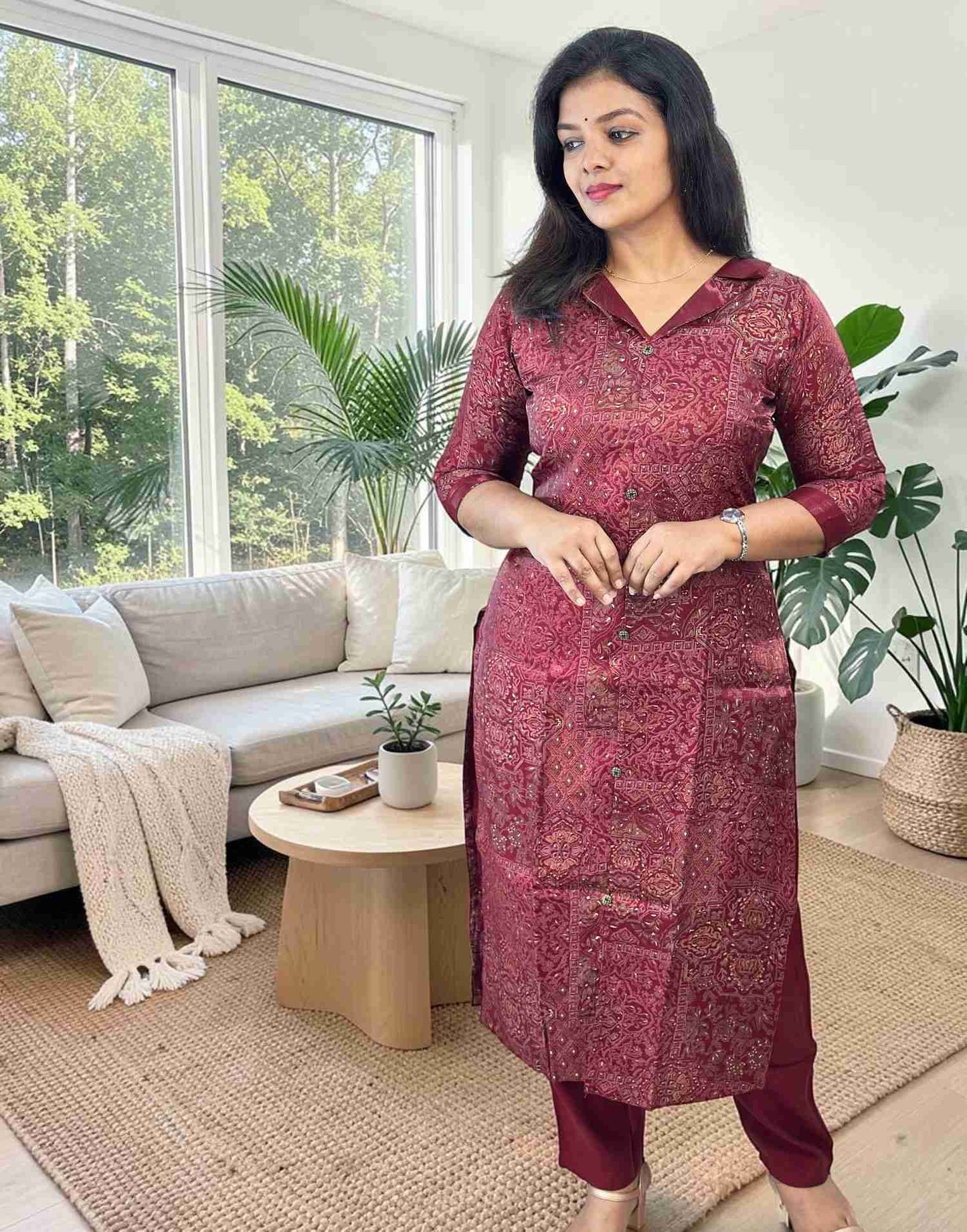 KURTI SET RUBY MAROON E7133 160726KS - ELENTRA DESIGNS BY NIMI HEINS