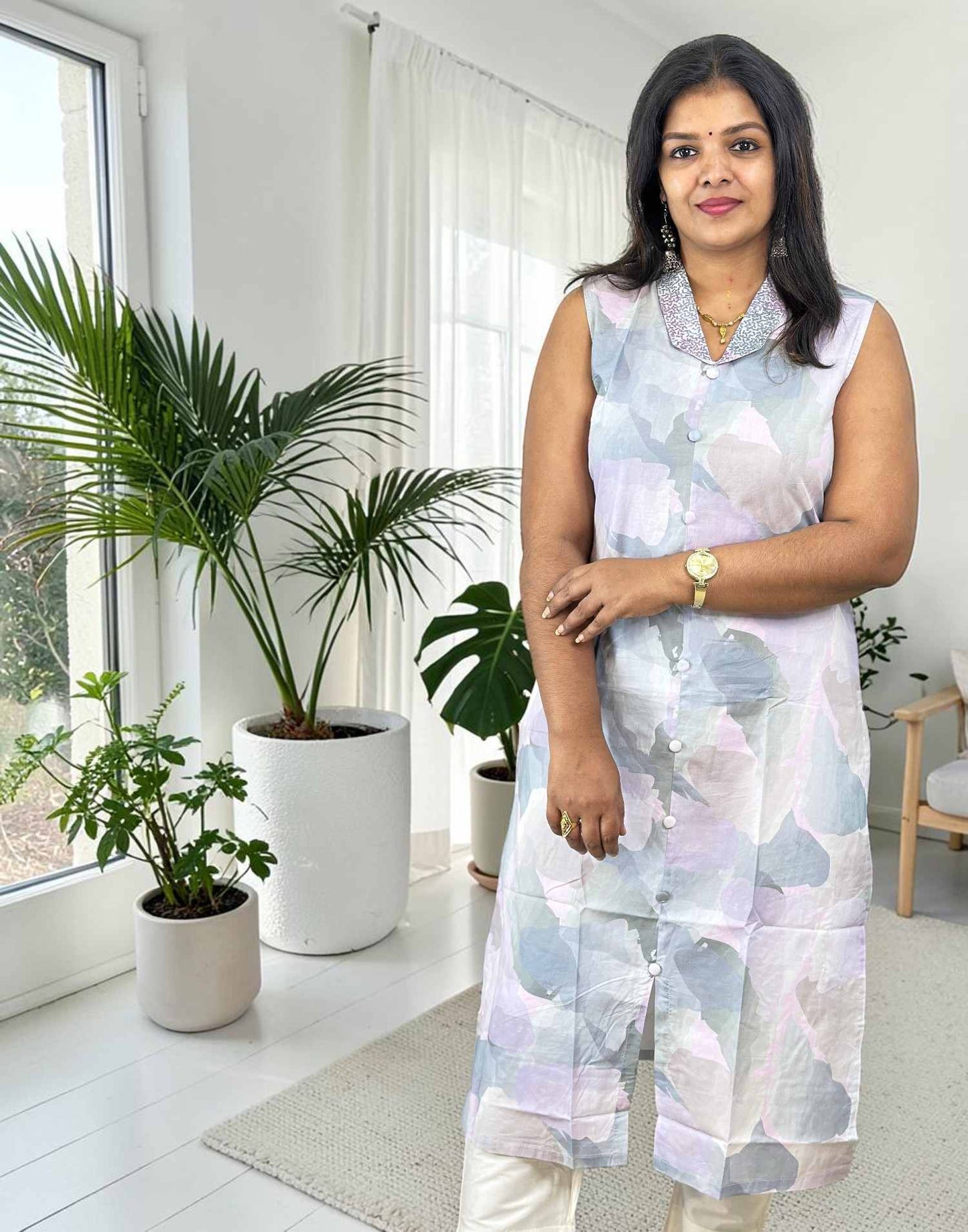 KURTIS PREMIUM SLITTED LILAC n GRAY E7143 190726SK - ELENTRA DESIGNS BY NIMI HEINS