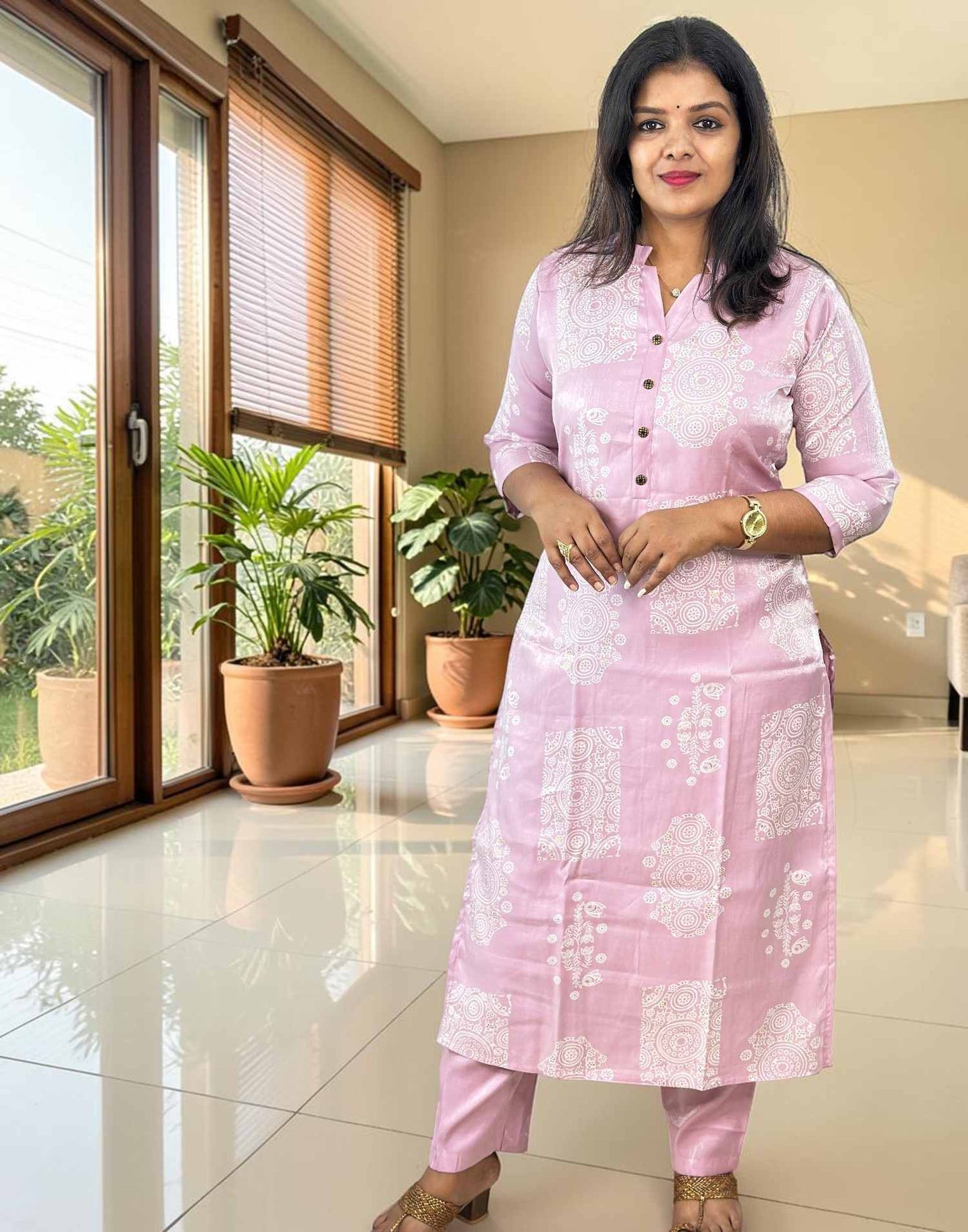 KURTI SET LAVENDER PINK E7157 260726KS - ELENTRA DESIGNS BY NIMI HEINS
