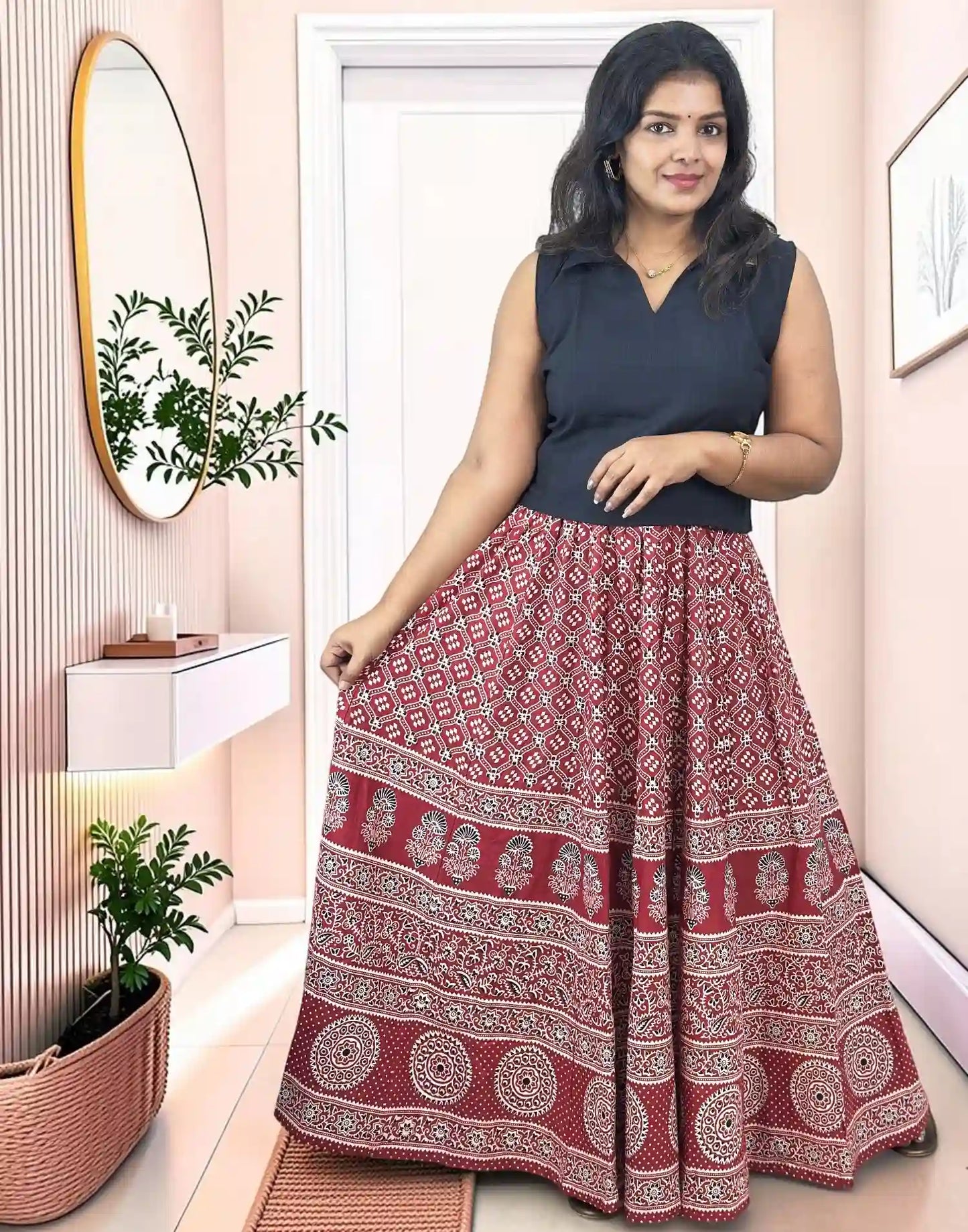 AJREK SKIRT & TOP BLACK n RED E7170 030826 SK
