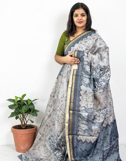 SAREE SOFT CHANDERI SILK BLUISH GRAY E6905 210426S - ELENTRA DESIGNS BY NIMI HEINS