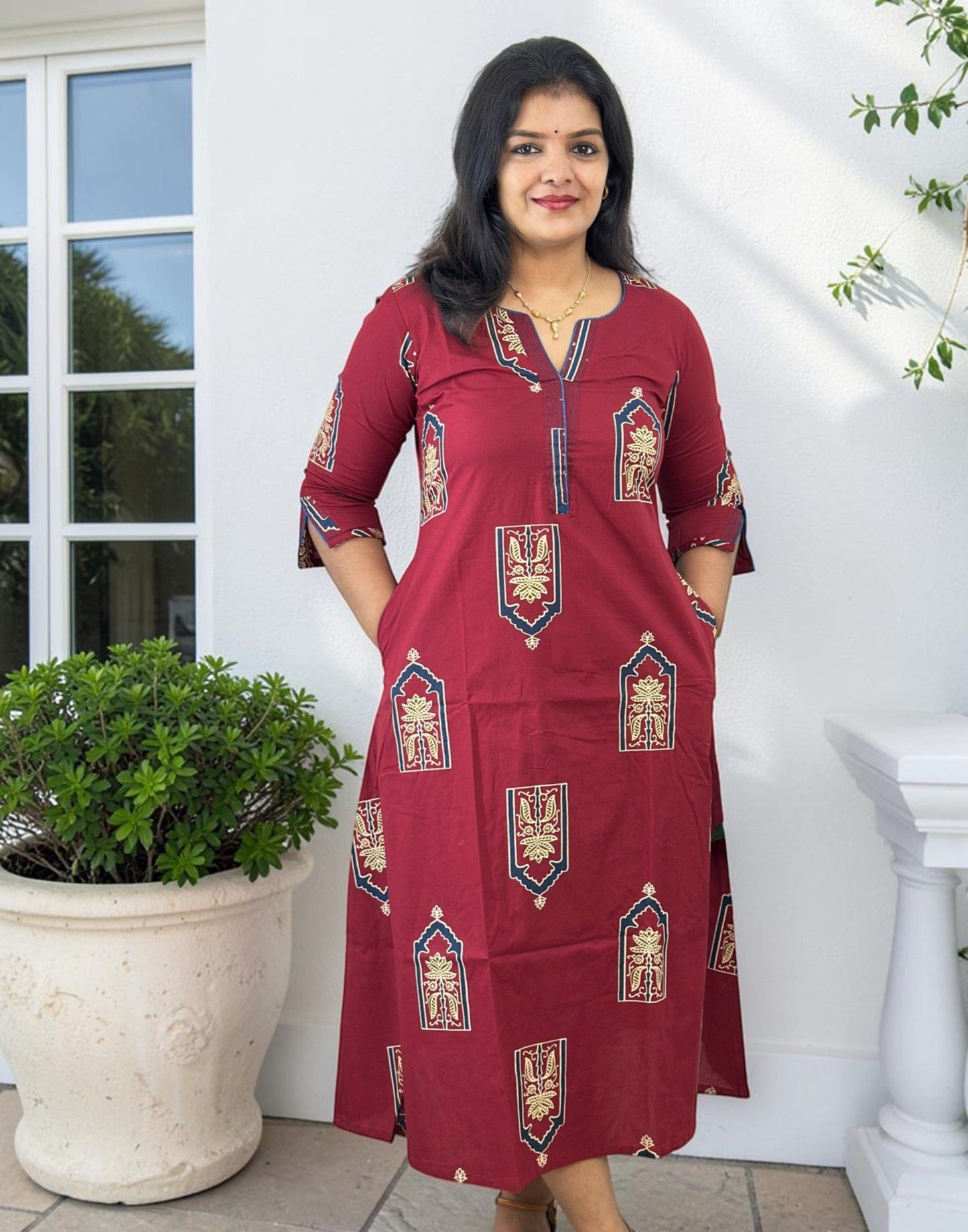 KURTIS A-LINE MAROON E7325 150926AK - ELENTRA DESIGNS BY NIMI HEINS