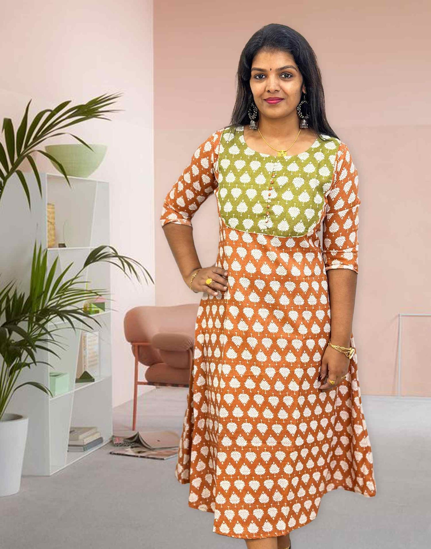 250424A (E3296) CASUAL A-LINE KURTI - Rusty Orange