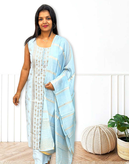 080824D (E3945) CHANDERI READY TO WEAR - Powder Blue - ELENTRA DESIGNS BY NIMI HEINS