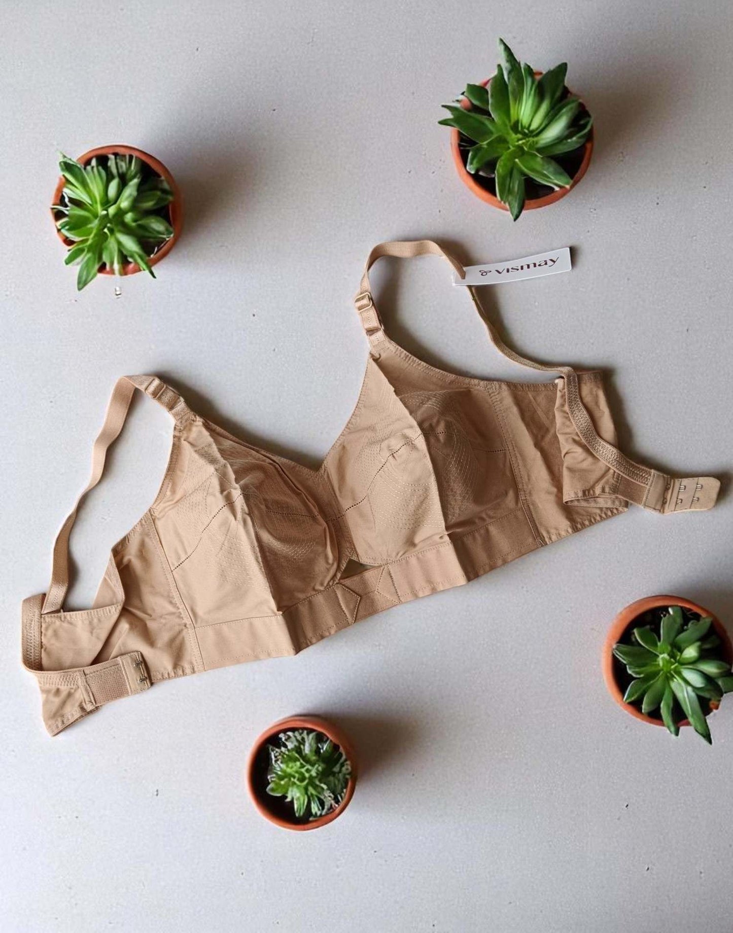 250525BR (E2886-E2887) VISMAY COTTON ROUND STITCH BRA - Nude Aura Soft C