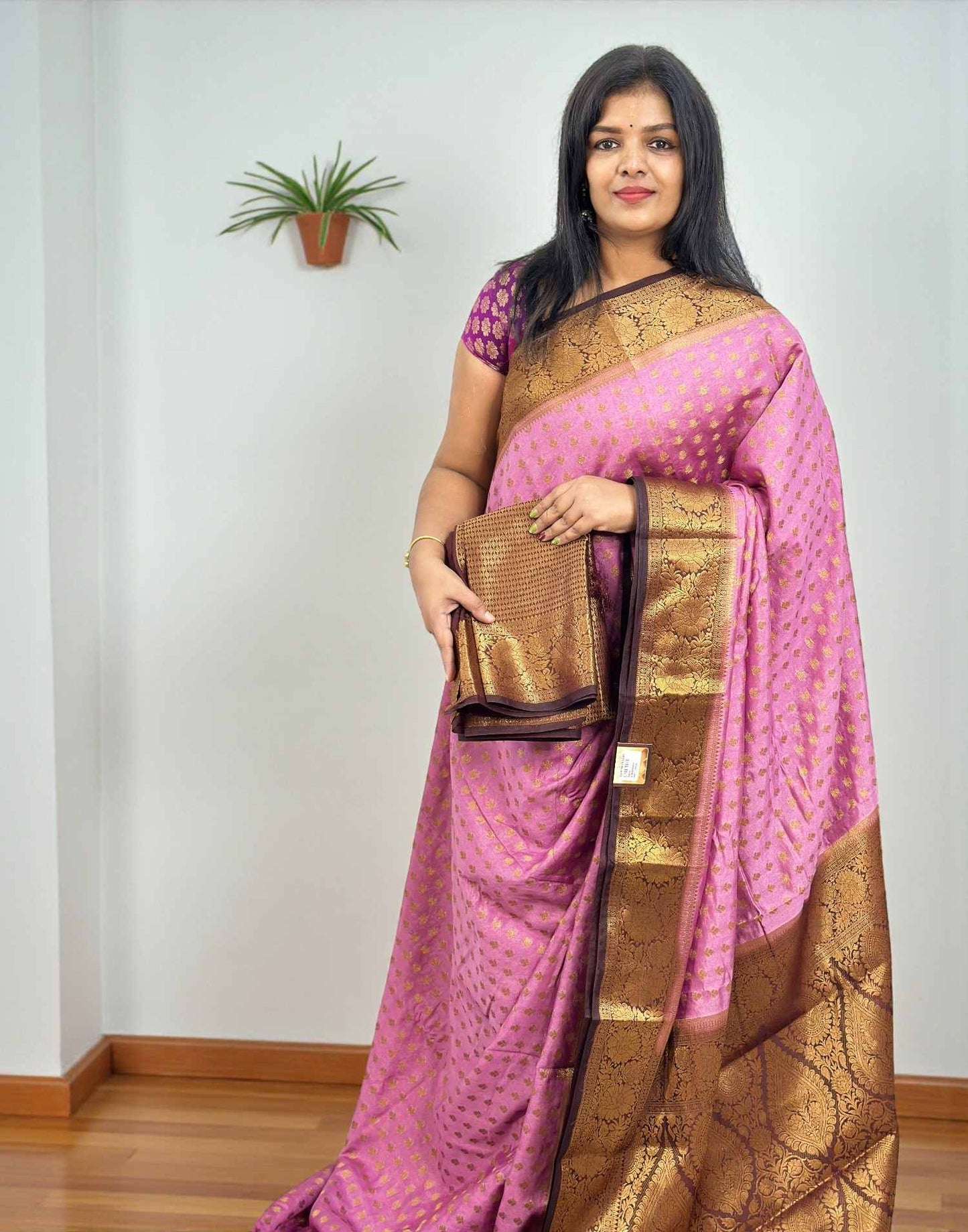 271025S (E6514) SEMI BANARASI SAREE - Onion Pink n Purple