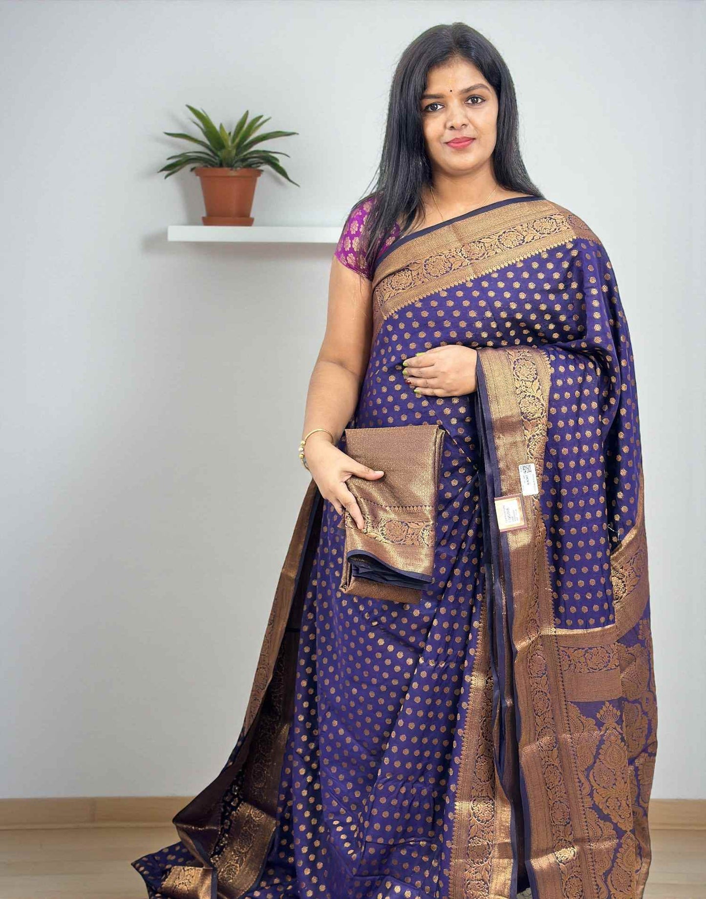 271025S (E6590) SEMI BANARASI SAREE - Dark Blue
