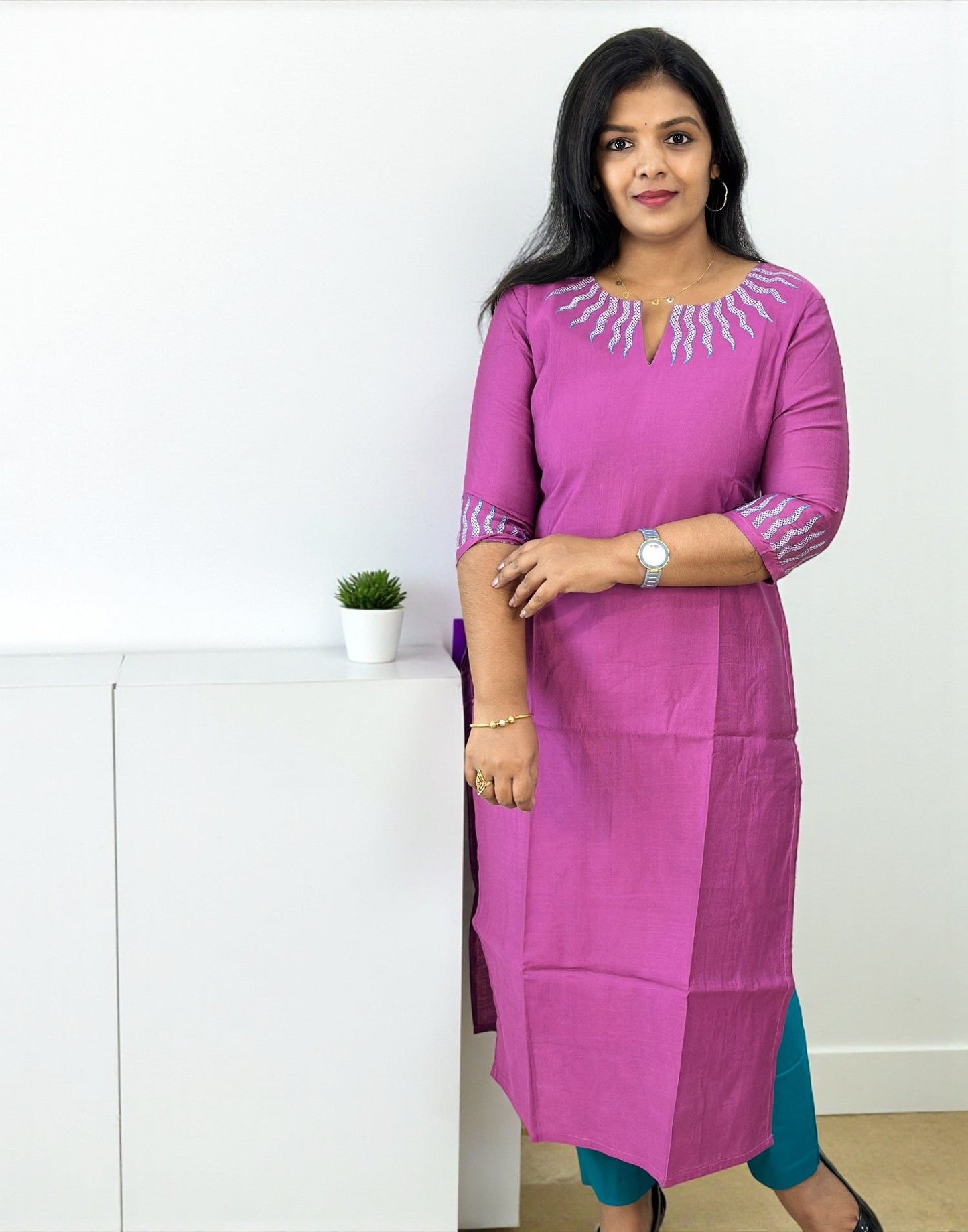 161025P - DESIGNER EMBROIDERY KURTI (Pre-Booking) - Onion Pink