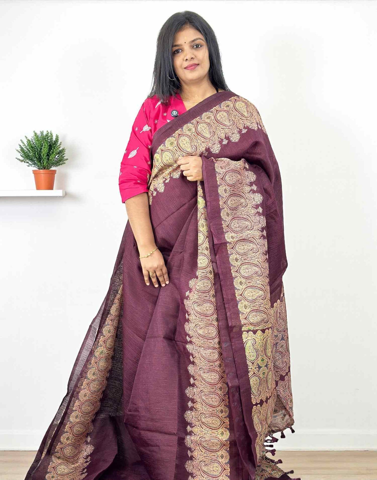 031025S (E6530) SEMI JUTE SAREE - Dark Wine