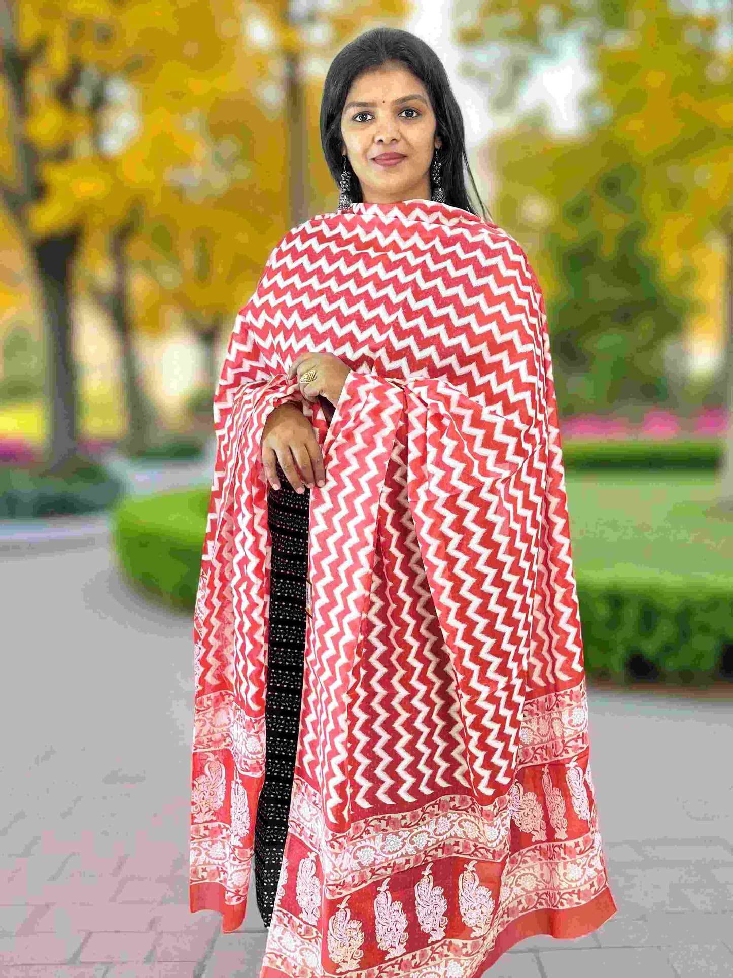 150825DP (E6329) COTTON DUPATTA - Red