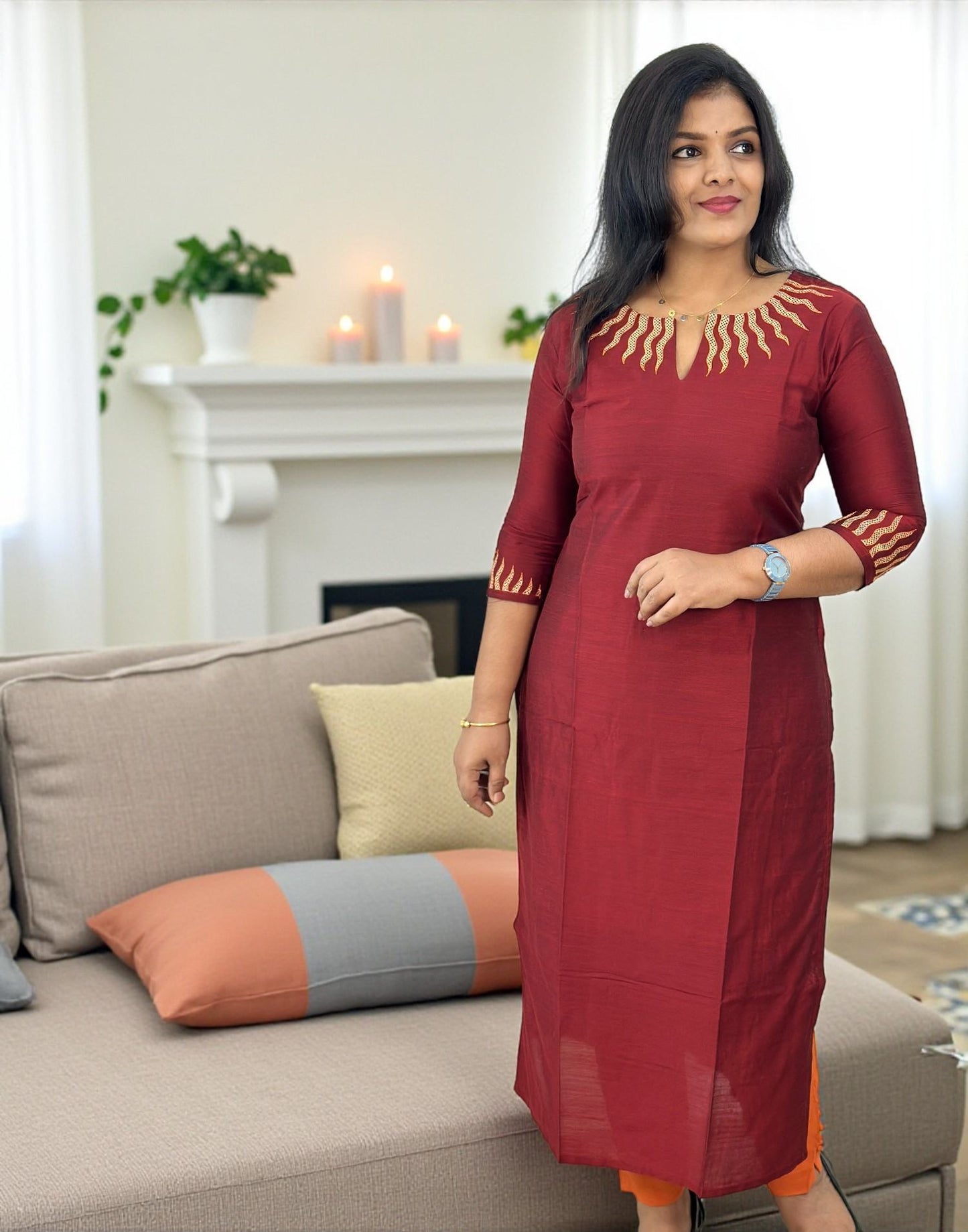 161025P - DESIGNER EMBROIDERY KURTI (Pre-Booking) - Maroon