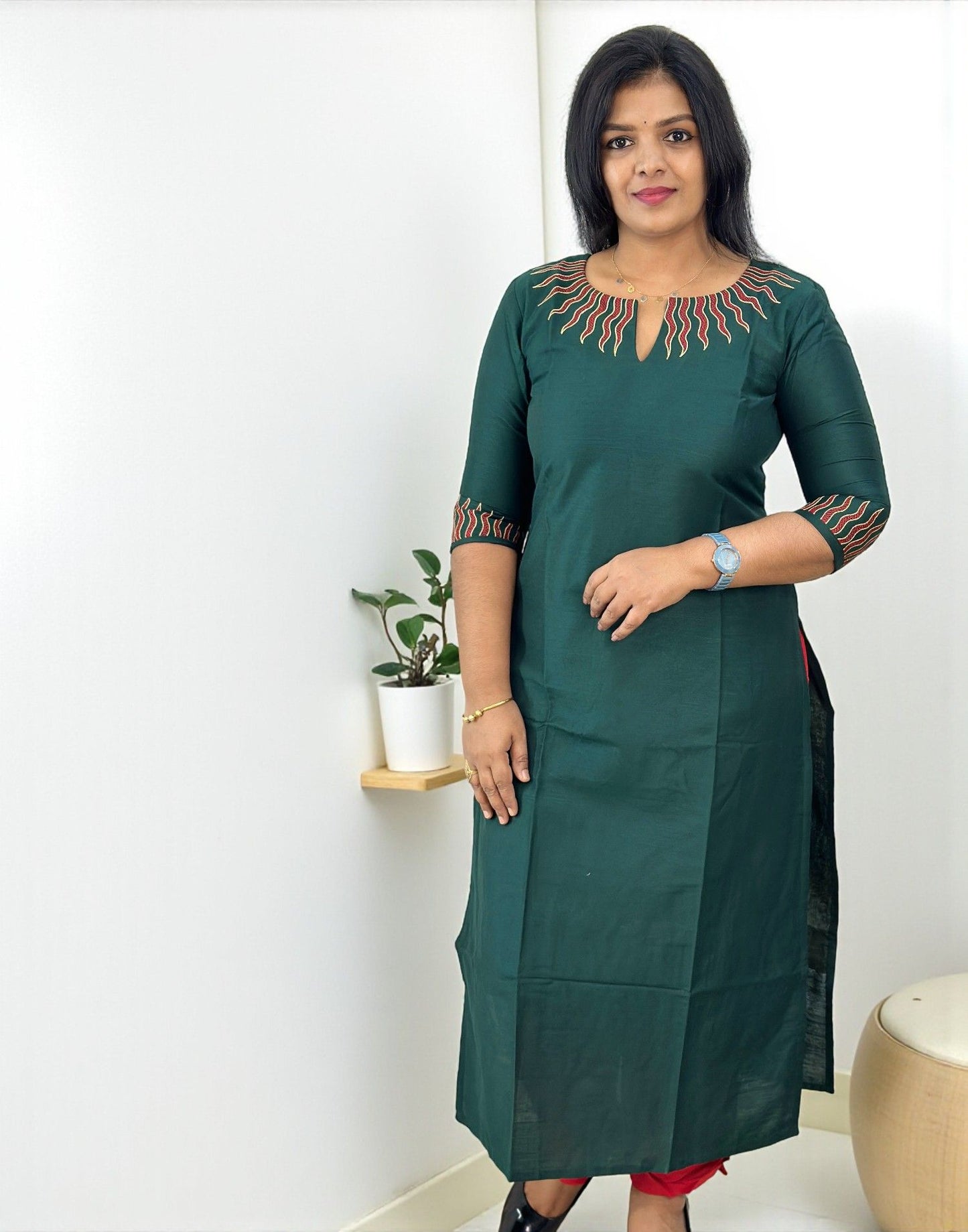 161025P - DESIGNER EMBROIDERY KURTI (Pre-Booking) - Dark Green