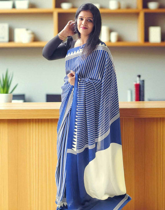 170725S (E6240) CREPE SILK SAREE - Midnight Blue