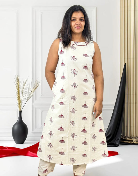 A-LINE CO-ORD SET OFF WHITE n MAROON E7399 161026CS